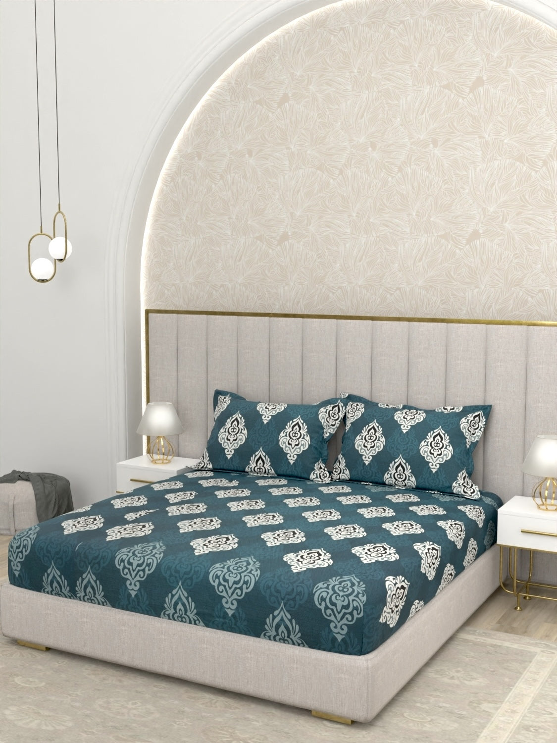 A-4981 - Pure Cotton 180 TC Queen Size Double Bedsheet (228X254) with Two Pillow Covers (43X68)