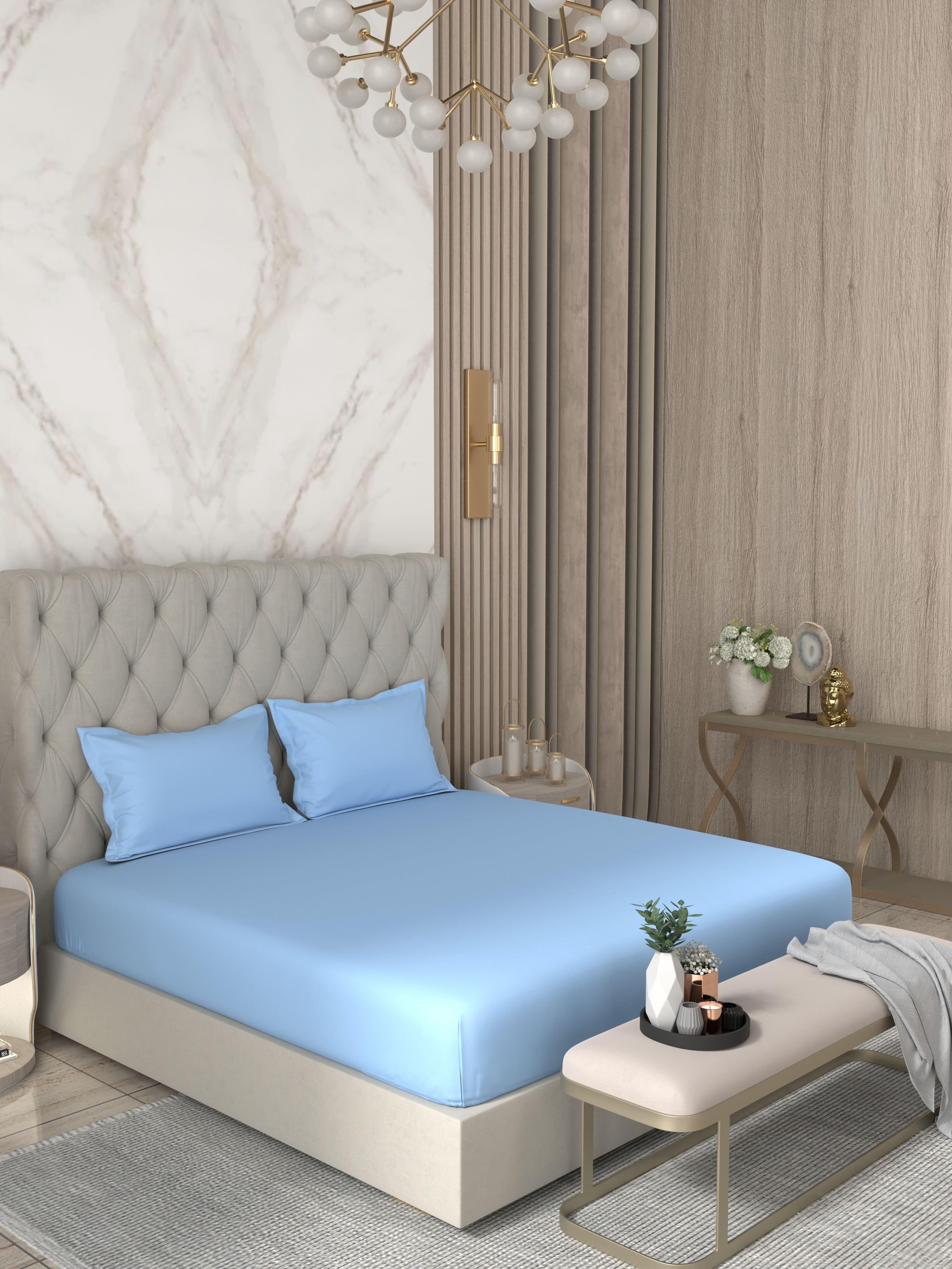 A-4984 - Pure Cotton 400 TC King Size Plain Double Bedsheet (274X274) with Two Pillow Covers (50X76)