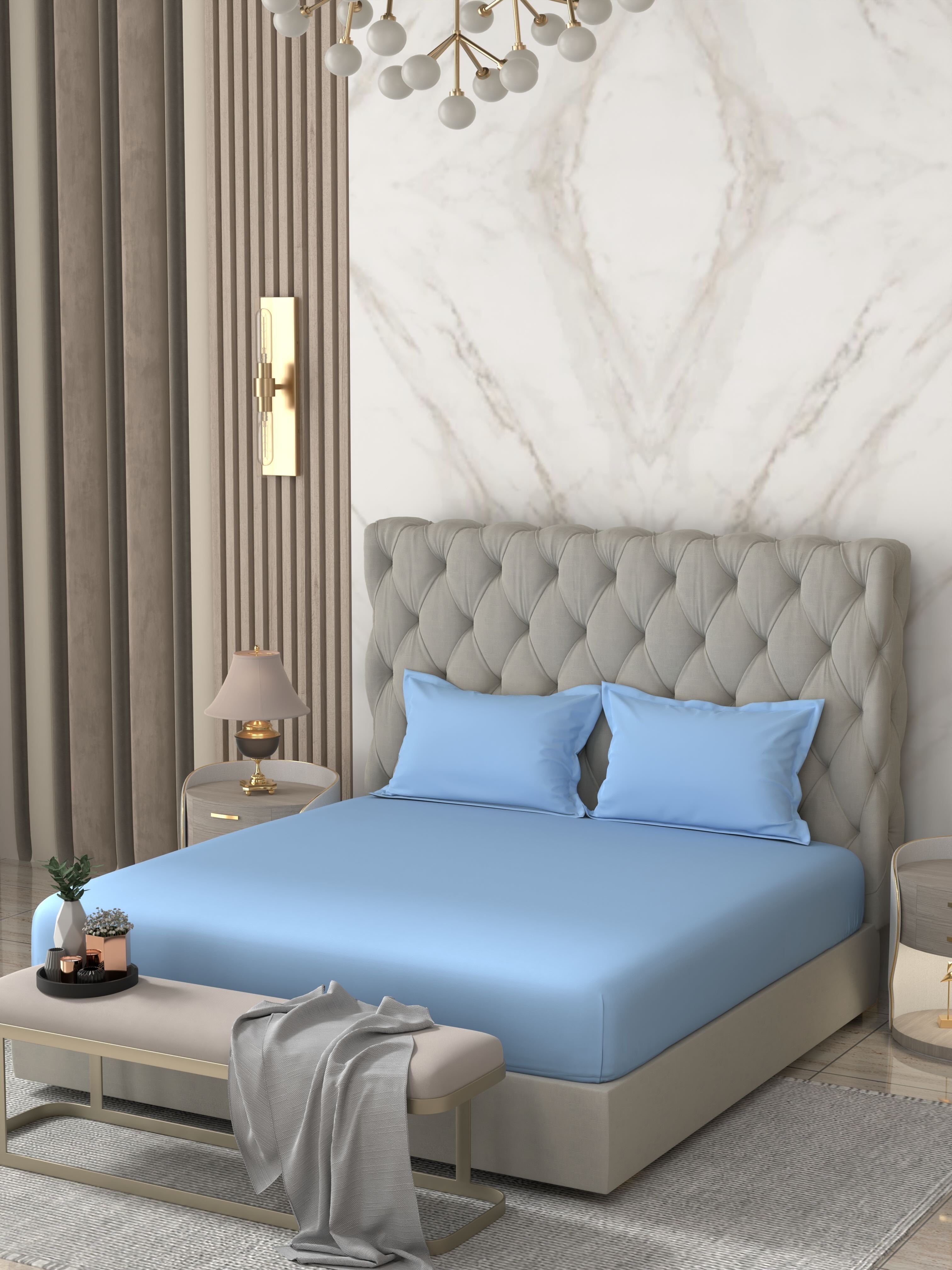 A-4984 - Pure Cotton 400 TC King Size Plain Double Bedsheet (274X274) with Two Pillow Covers (50X76)