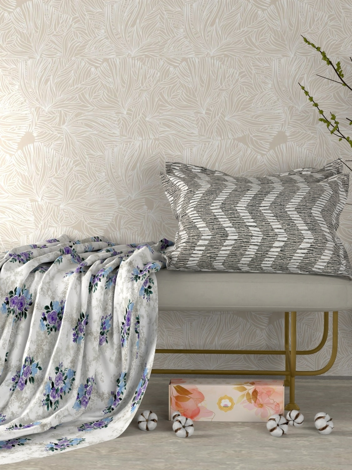 A-4999 - Pure Cotton 180 TC Queen Size Double Bedsheet (228X254) with Two Pillow Covers