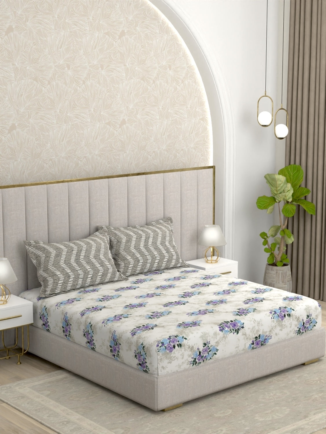 A-4999 - Pure Cotton 180 TC Queen Size Double Bedsheet (228X254) with Two Pillow Covers