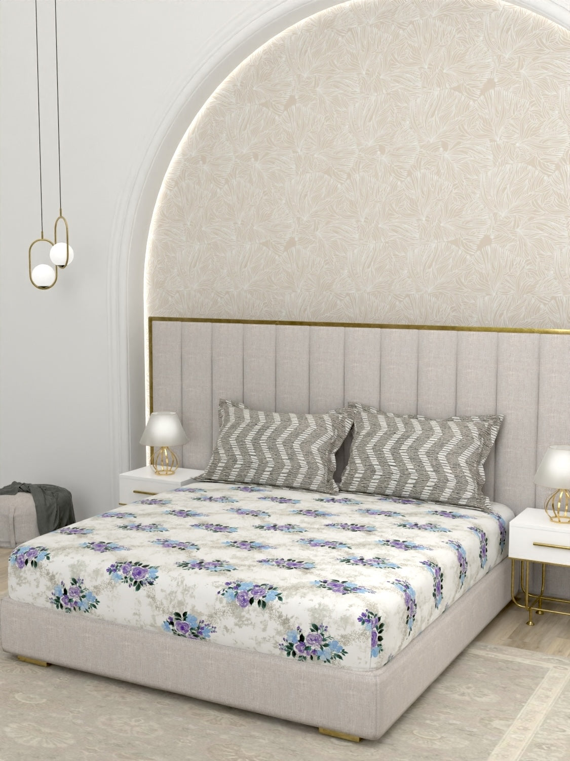 A-4999 - Pure Cotton 180 TC Queen Size Double Bedsheet (228X254) with Two Pillow Covers
