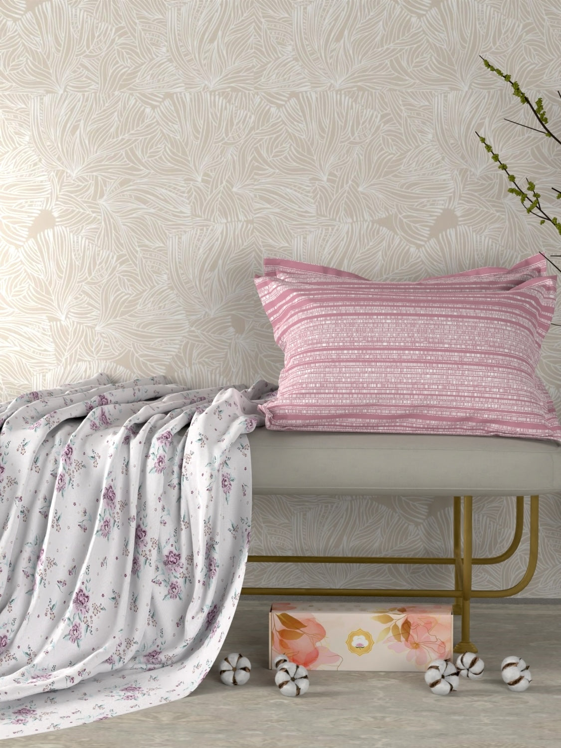 A-5005 - Pure Cotton 180 TC Queen Size Double Bedsheet (228X254) with Two Pillow Covers