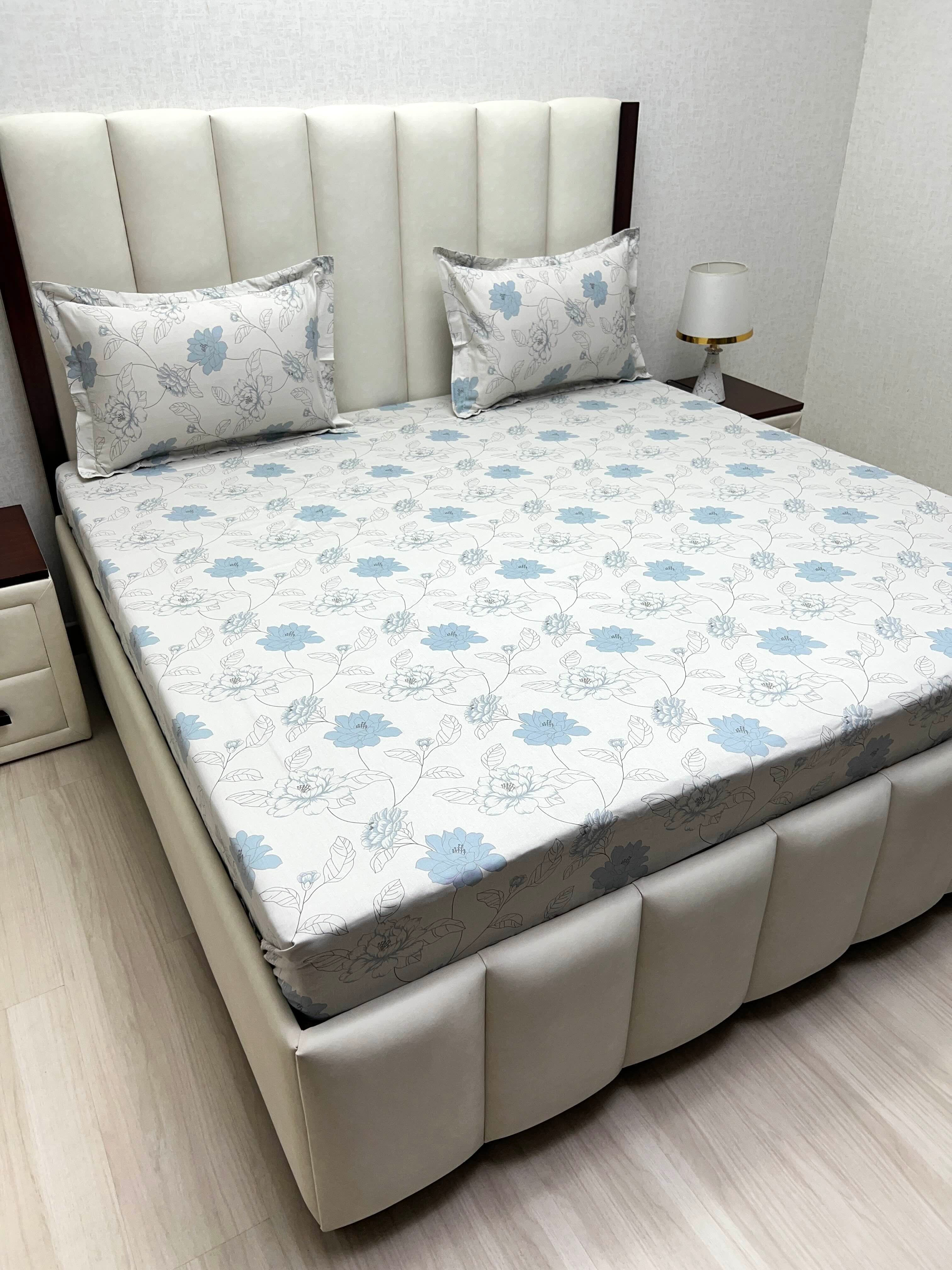 A-5039 - Pure Cotton 250 TC Queen Size Double Bedsheet (228X254) with Two Pillow Covers (43X69)