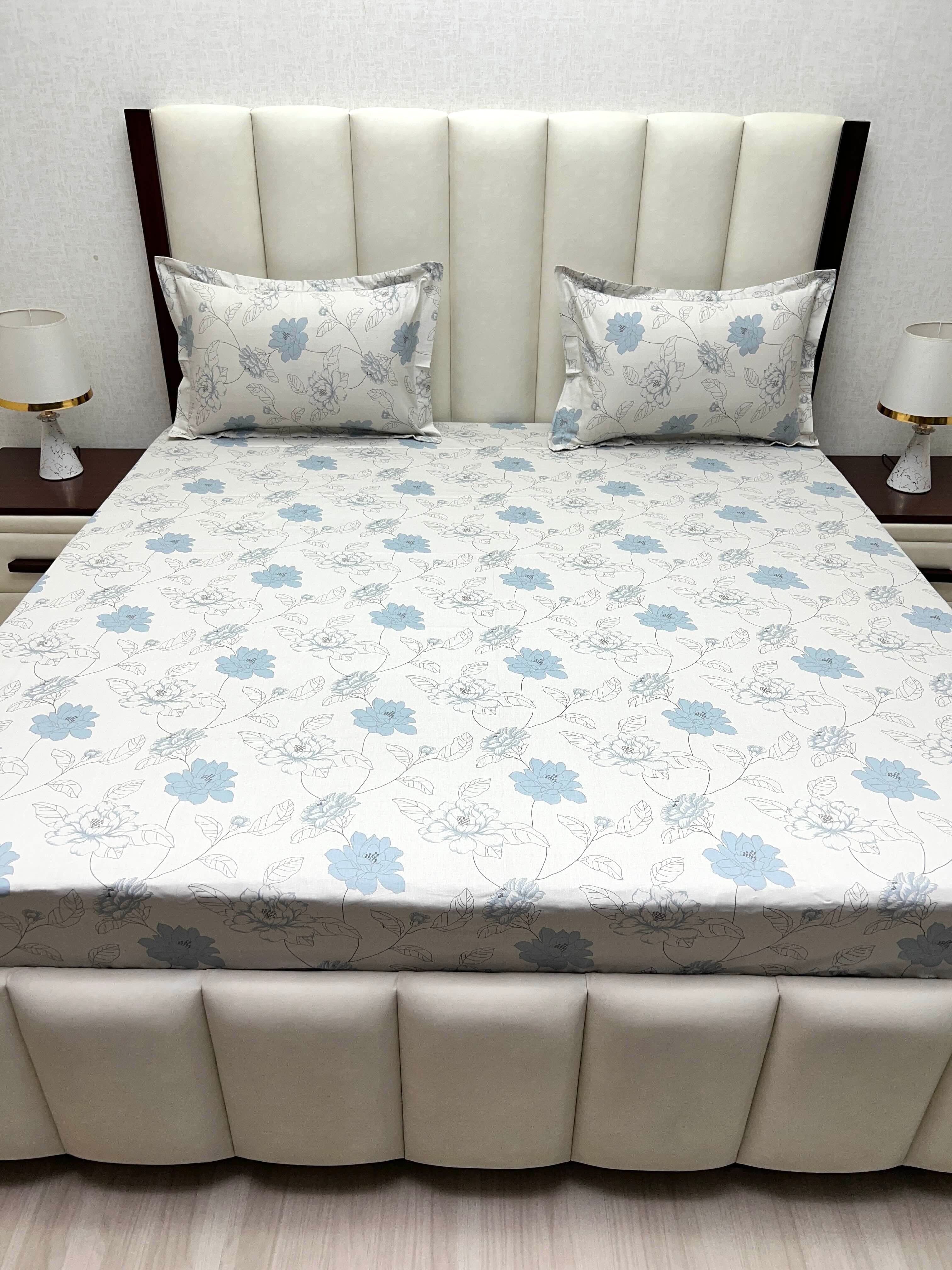 A-5039 - Pure Cotton 250 TC Queen Size Double Bedsheet (228X254) with Two Pillow Covers (43X69)
