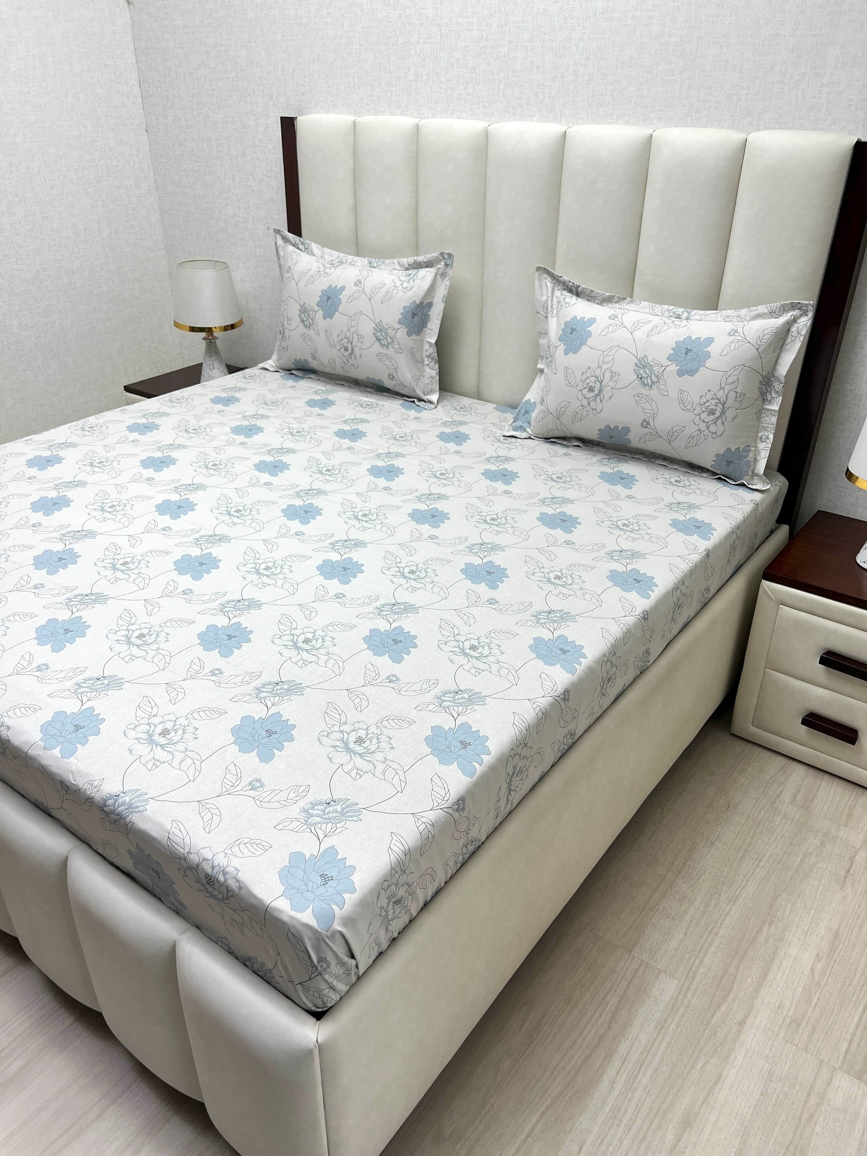 A-5039 - Pure Cotton 250 TC Queen Size Double Bedsheet (228X254) with Two Pillow Covers (43X69)