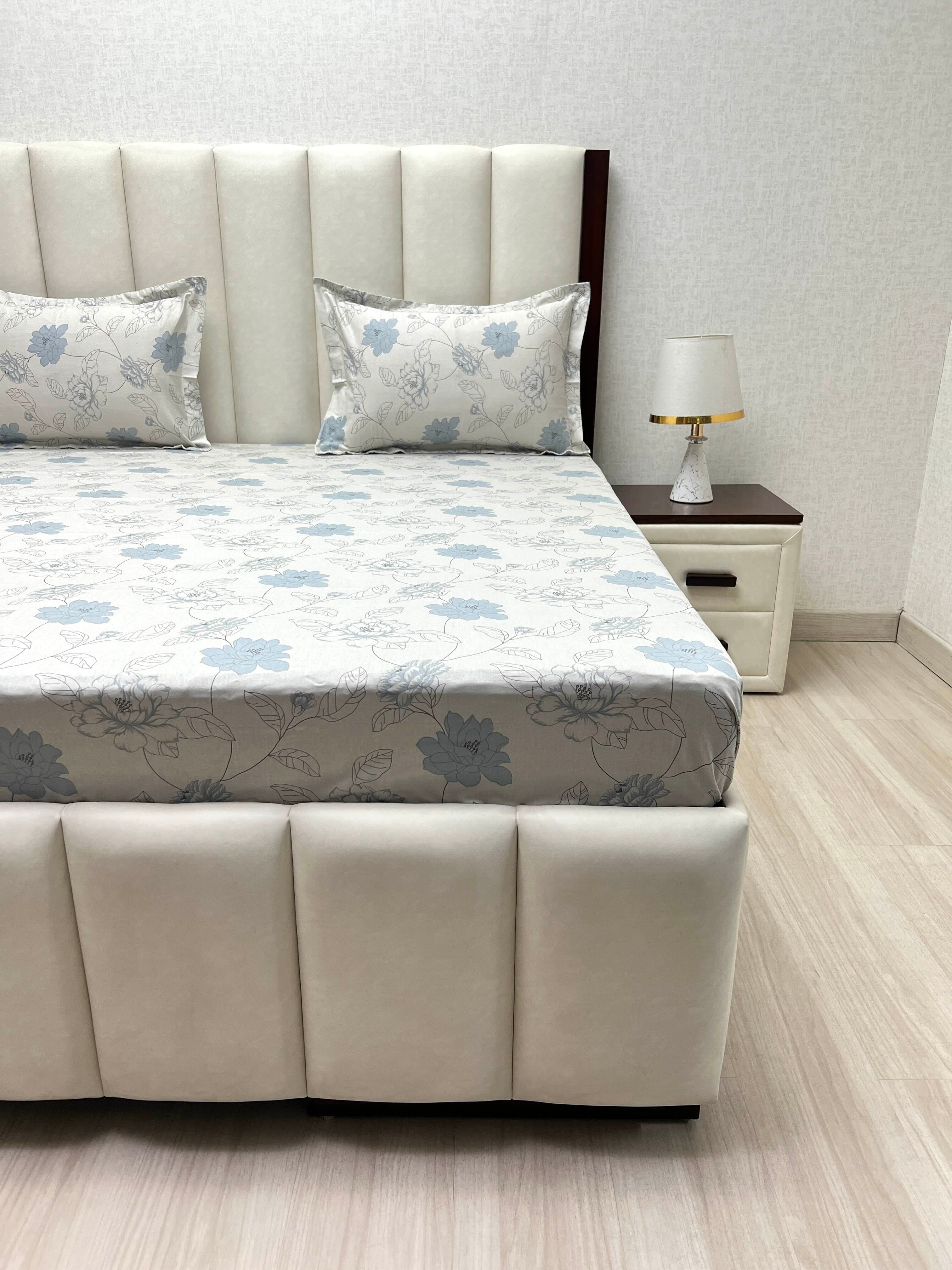 A-5039 - Pure Cotton 250 TC Queen Size Double Bedsheet (228X254) with Two Pillow Covers (43X69)