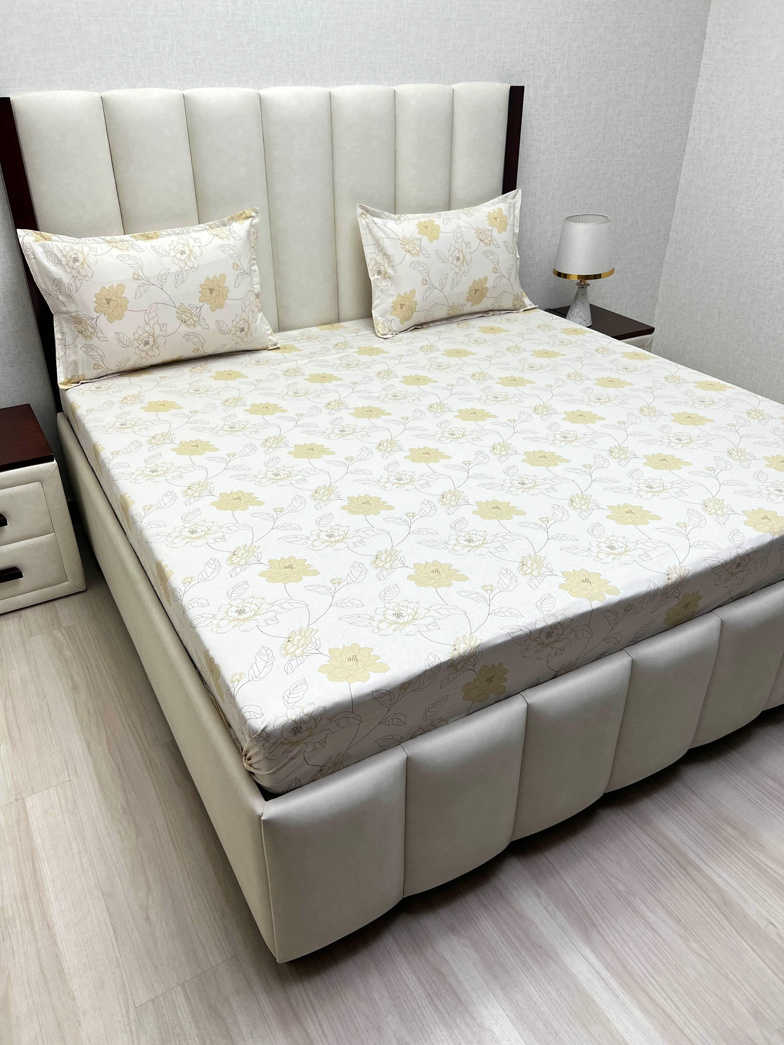 A-5040 - Pure Cotton 250 TC Queen Size Double Bedsheet (228X254) with Two Pillow Covers (43X69)