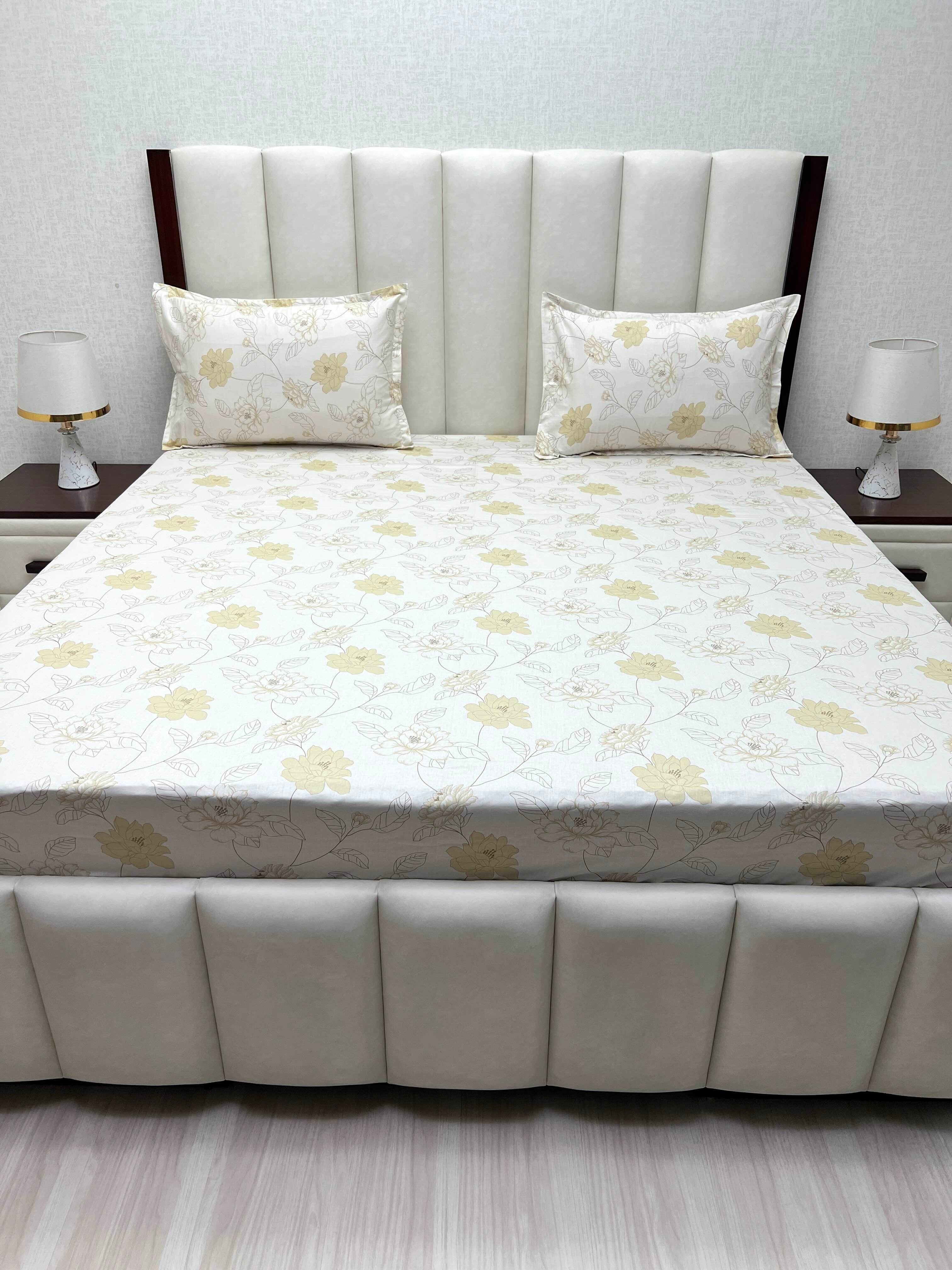 A-5040 - Pure Cotton 250 TC Queen Size Double Bedsheet (228X254) with Two Pillow Covers (43X69)