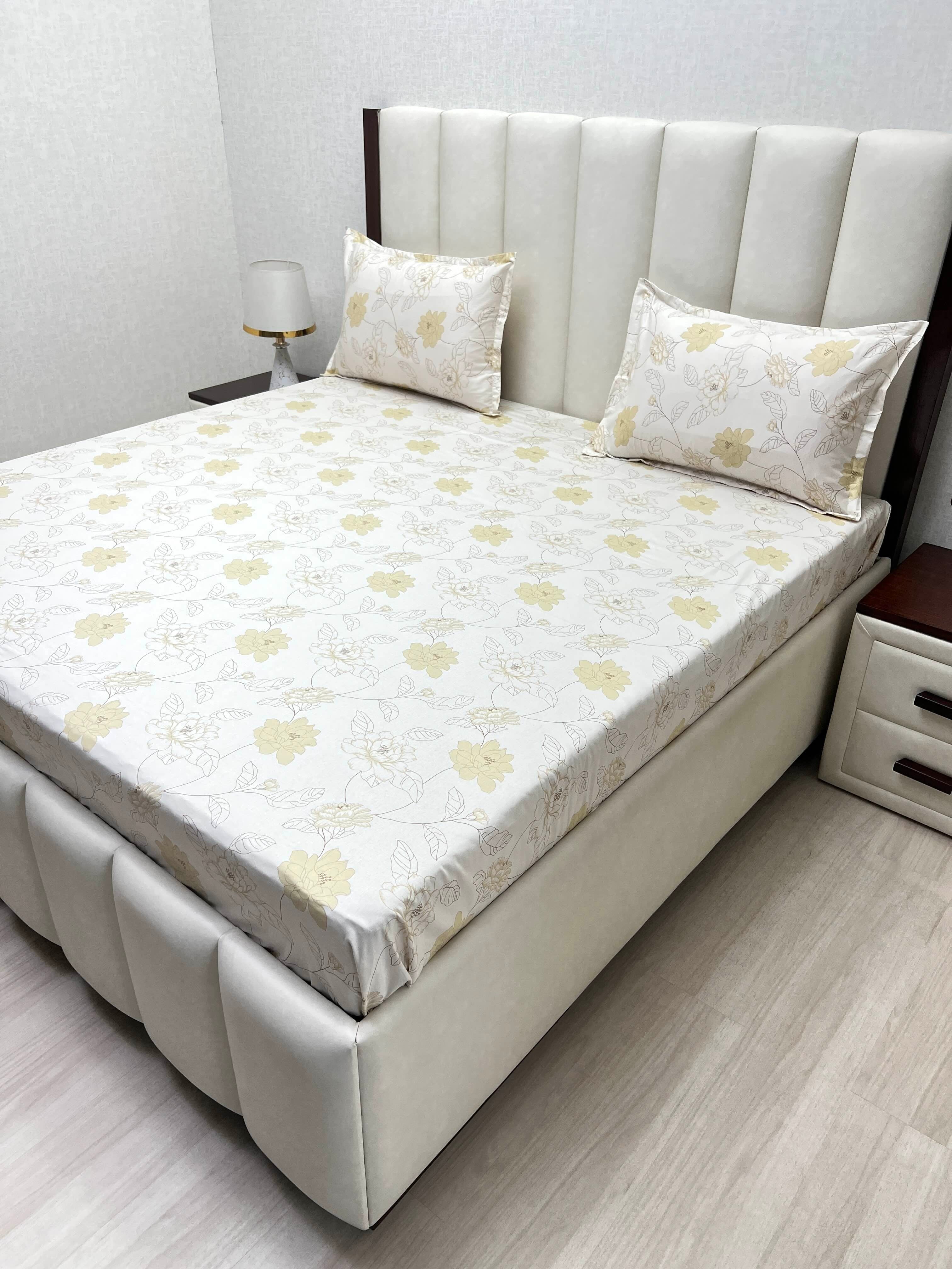 A-5040 - Pure Cotton 250 TC Queen Size Double Bedsheet (228X254) with Two Pillow Covers (43X69)