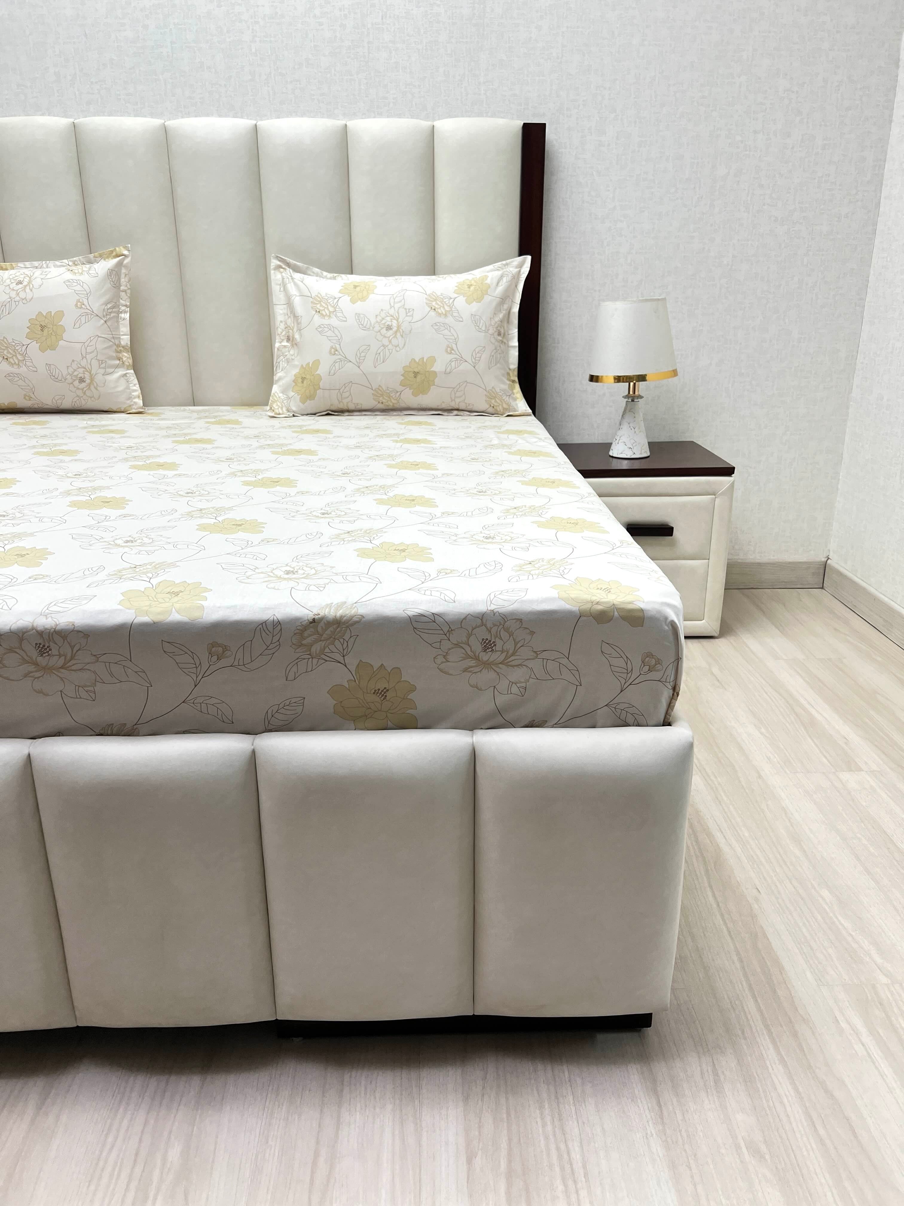 A-5040 - Pure Cotton 250 TC Queen Size Double Bedsheet (228X254) with Two Pillow Covers (43X69)