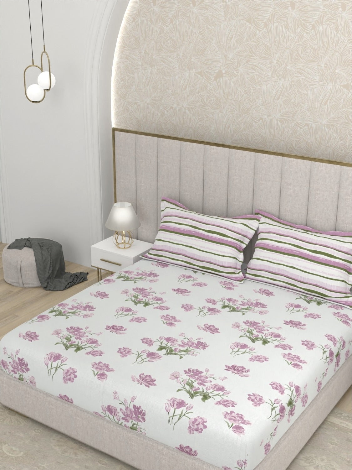 A-5045 - Pure Cotton 180 TC King Size Double Bedsheet (254X274) with Two Pillow Covers (43X69)