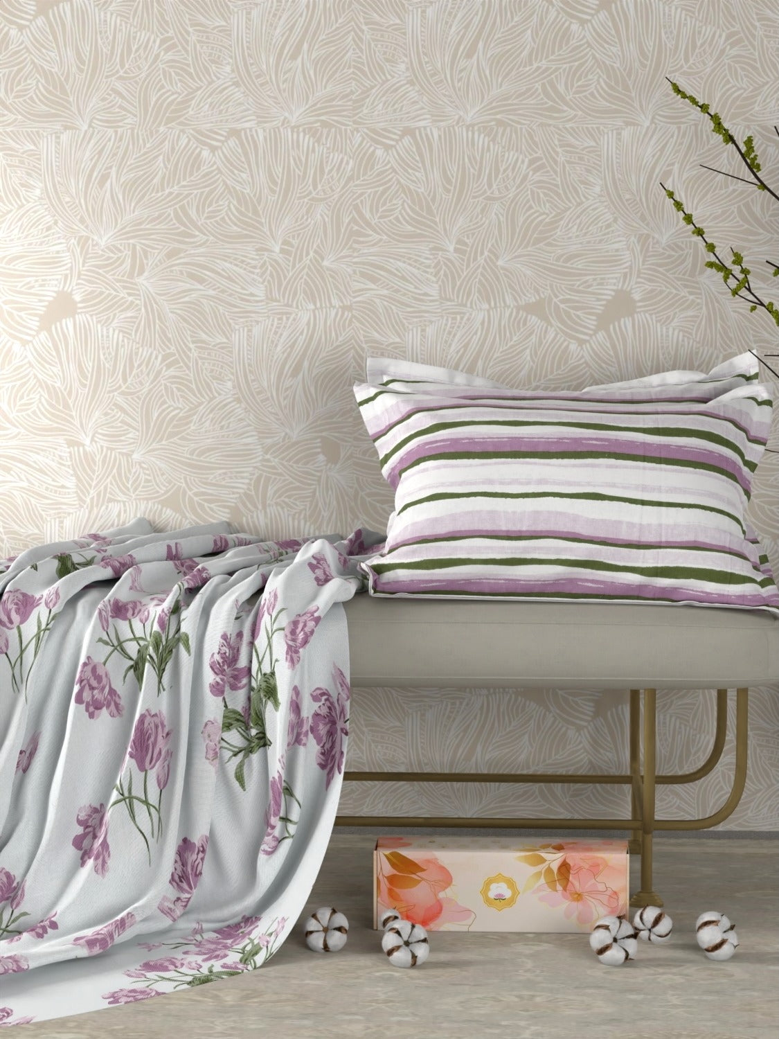 A-5045 - Pure Cotton 180 TC King Size Double Bedsheet (254X274) with Two Pillow Covers (43X69)