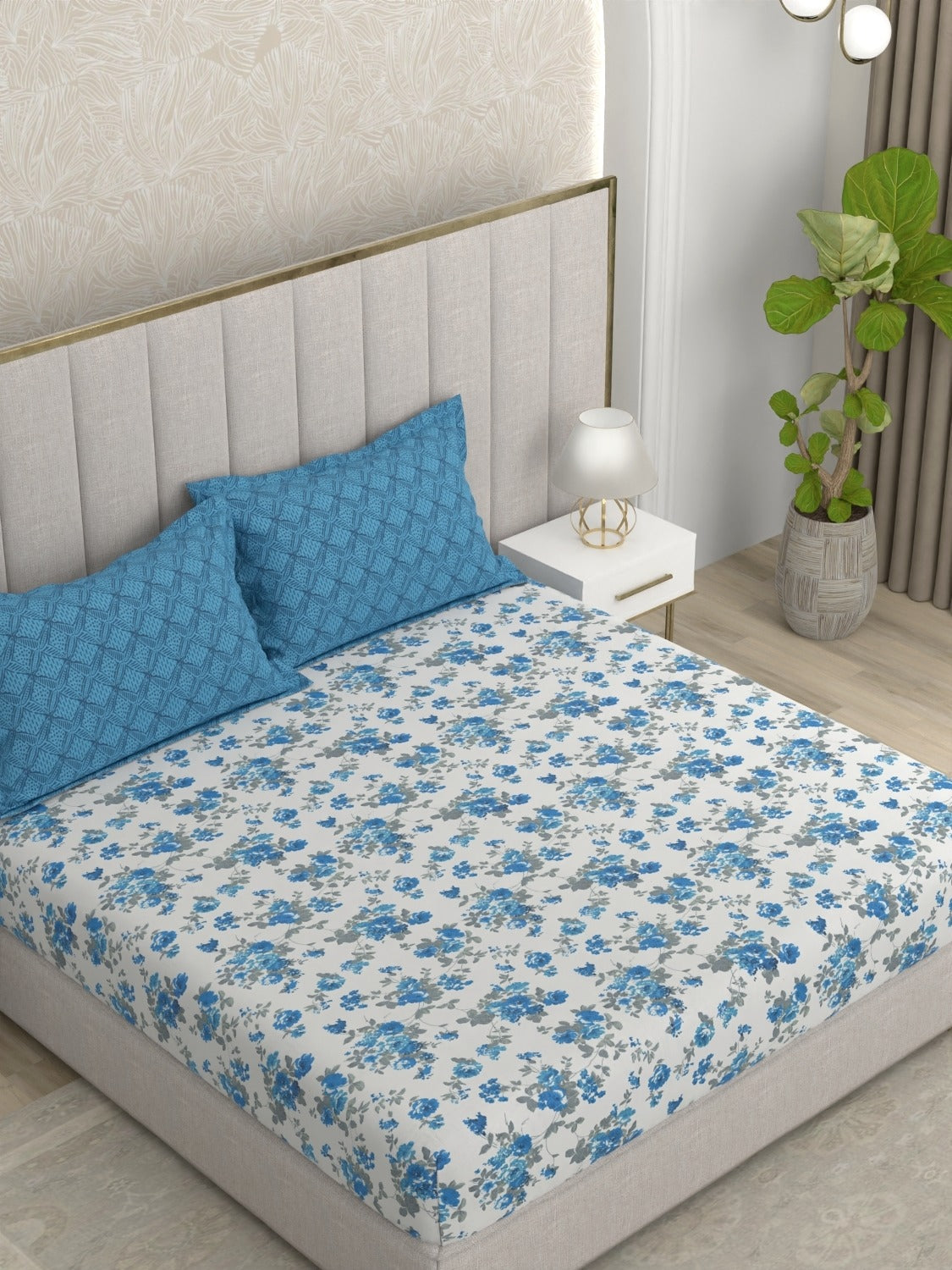 A-5046 - Pure Cotton 180 TC King Size Double Bedsheet (254X274) with Two Pillow Covers (43X69)