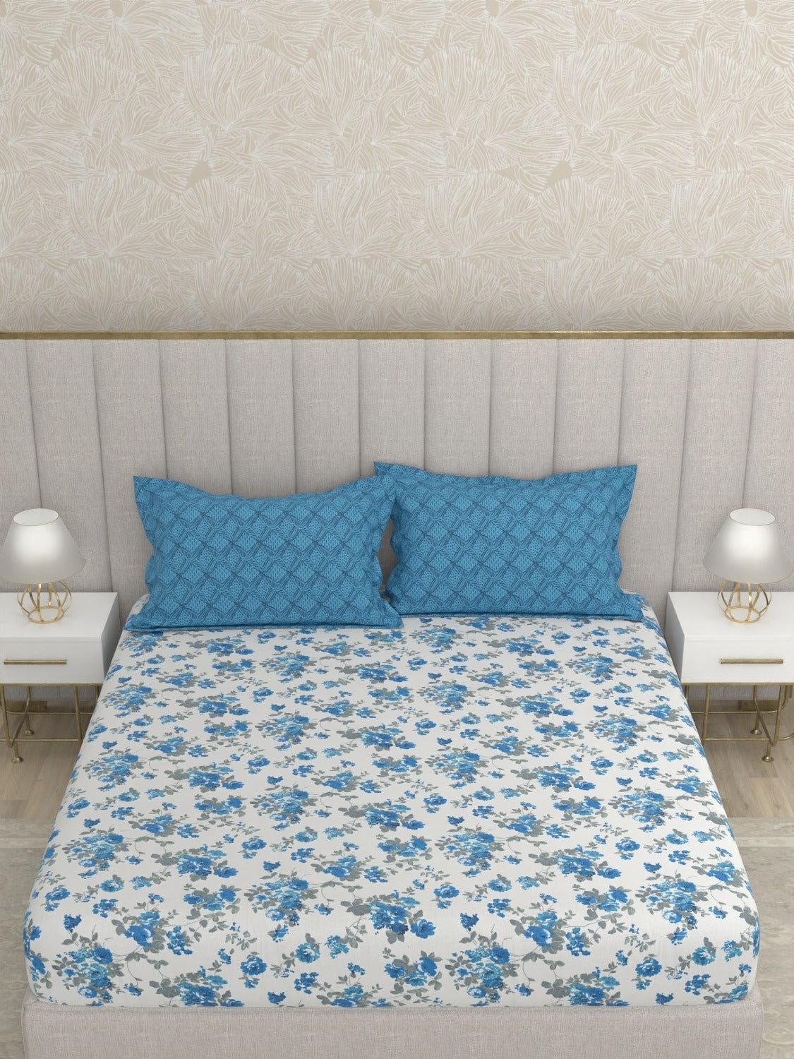 A-5046 - Pure Cotton 180 TC King Size Double Bedsheet (254X274) with Two Pillow Covers (43X69)