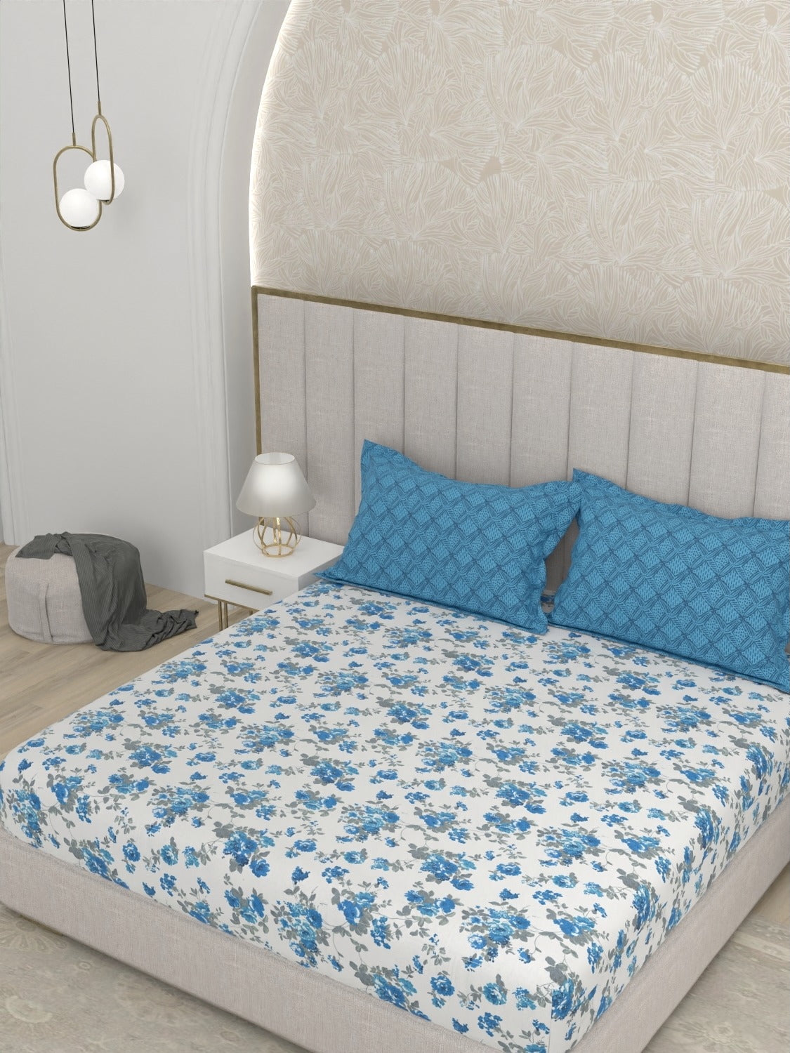 A-5046 - Pure Cotton 180 TC King Size Double Bedsheet (254X274) with Two Pillow Covers (43X69)