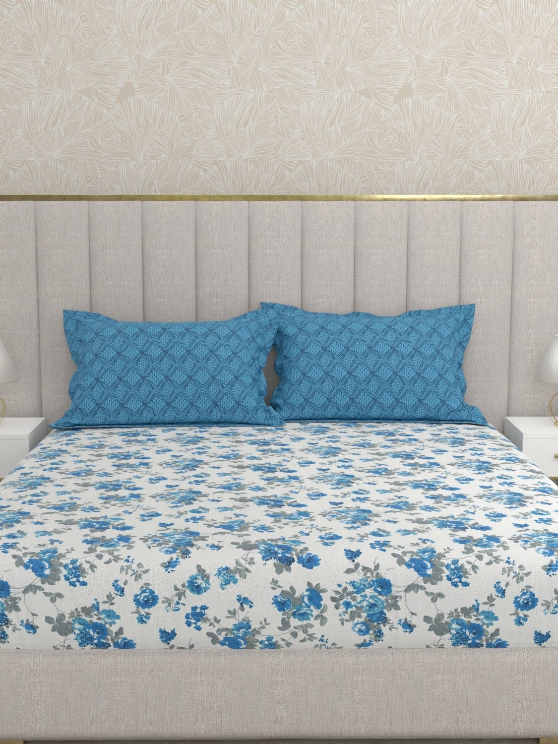 A-5046 - Pure Cotton 180 TC King Size Double Bedsheet (254X274) with Two Pillow Covers (43X69)