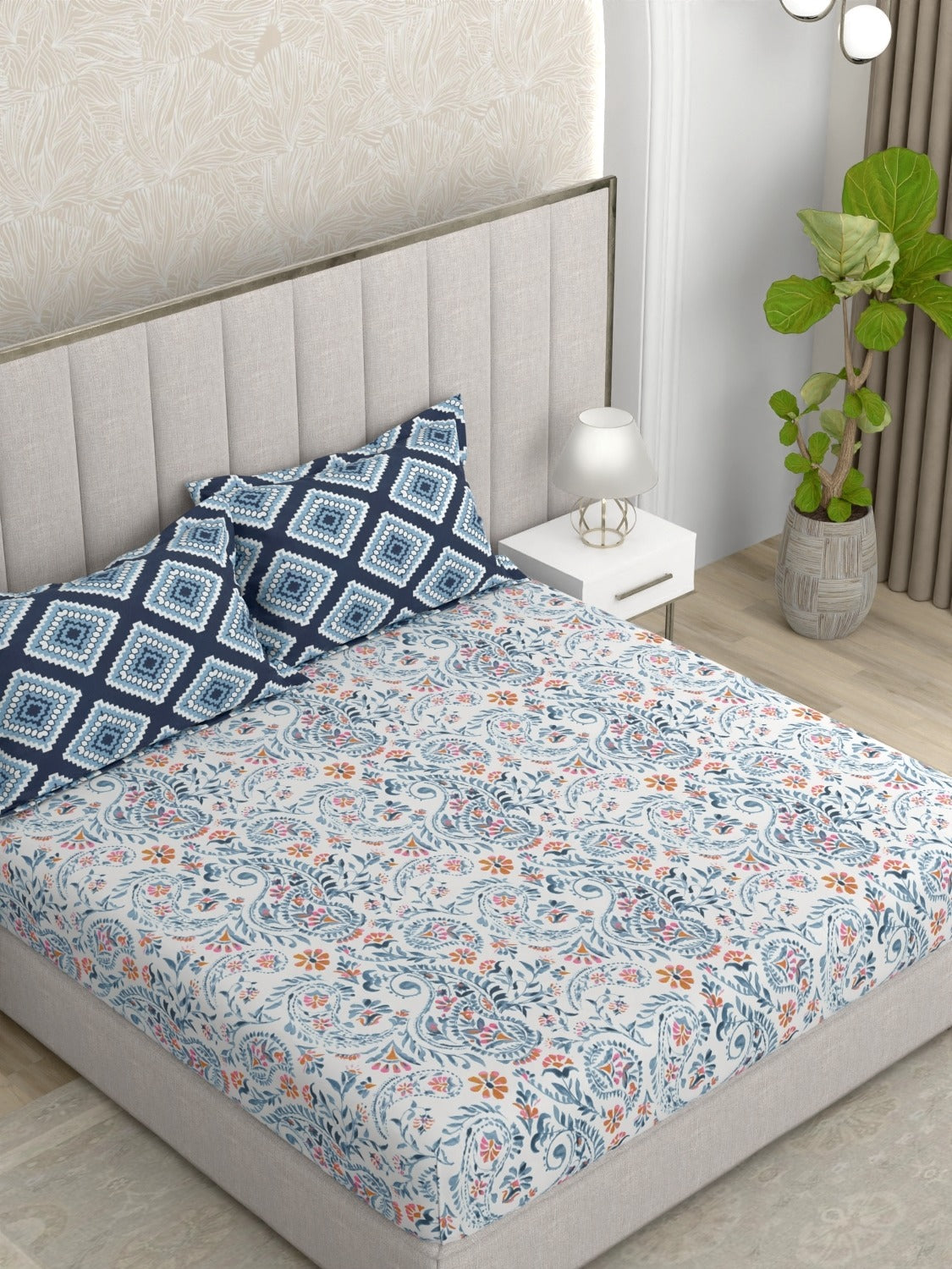 A-5047 - Pure Cotton 180 TC King Size Double Bedsheet (254X274) with Two Pillow Covers (43X69)