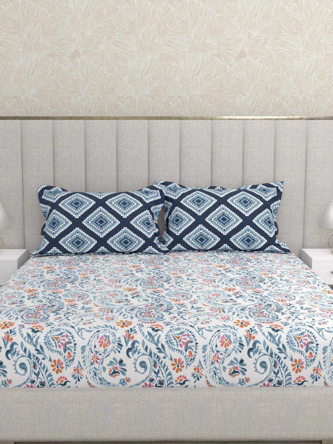 A-5047 - Pure Cotton 180 TC King Size Double Bedsheet (254X274) with Two Pillow Covers (43X69)