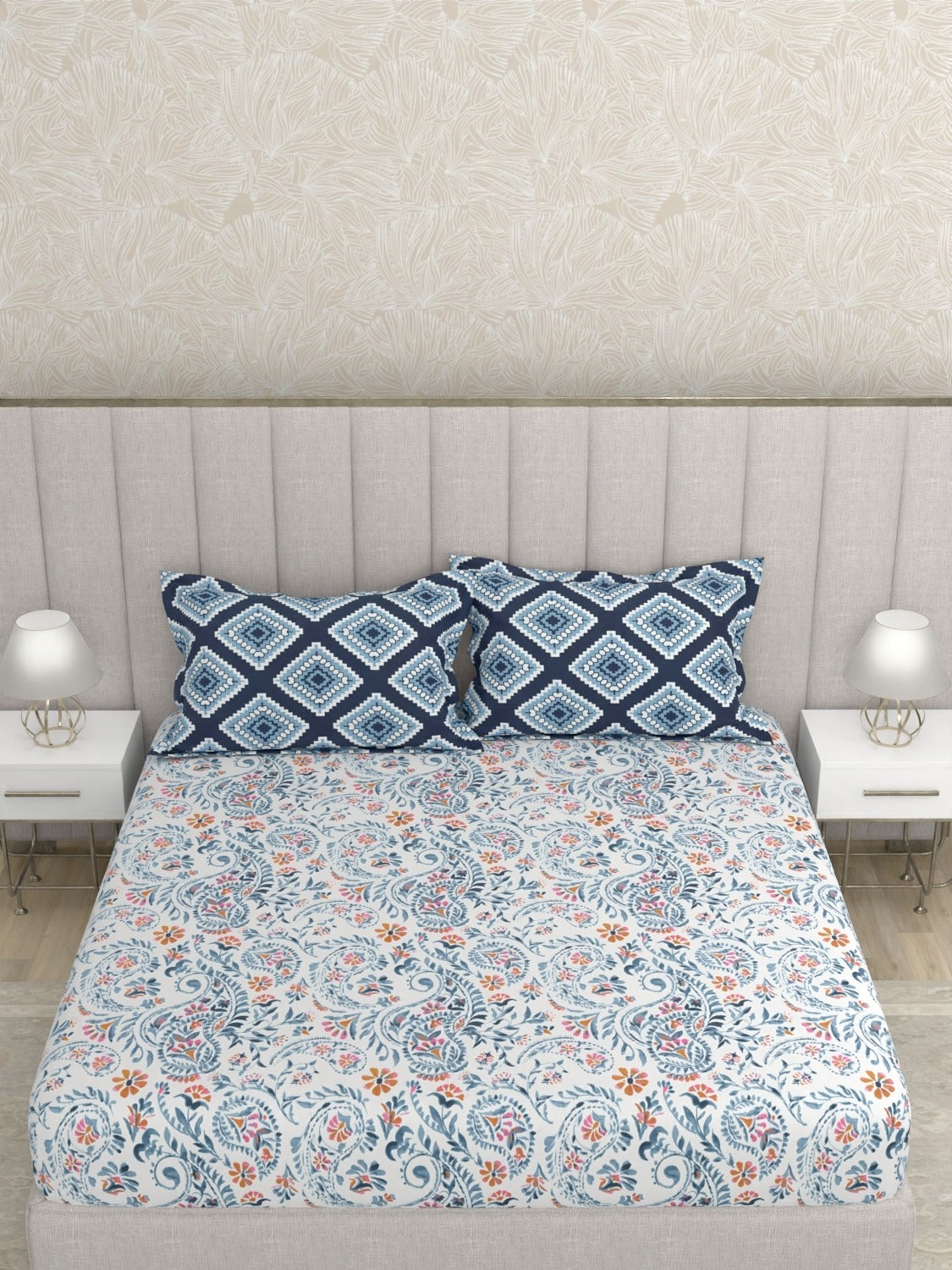 A-5047 - Pure Cotton 180 TC King Size Double Bedsheet (254X274) with Two Pillow Covers (43X69)