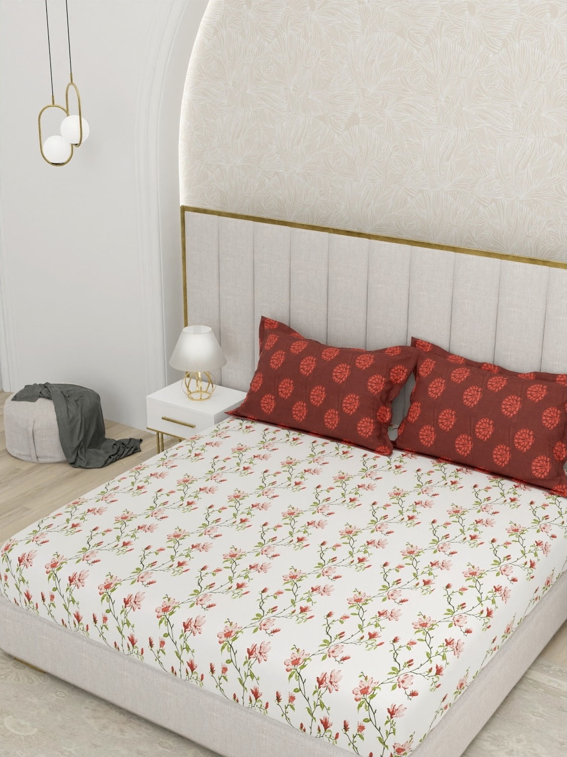 A-5048 - Pure Cotton 180 TC King Size Double Bedsheet (254X274) with Two Pillow Covers (43X69)