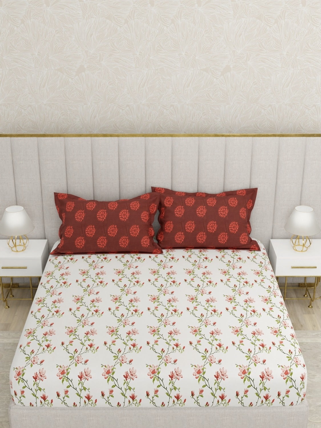 A-5048 - Pure Cotton 180 TC King Size Double Bedsheet (254X274) with Two Pillow Covers (43X69)