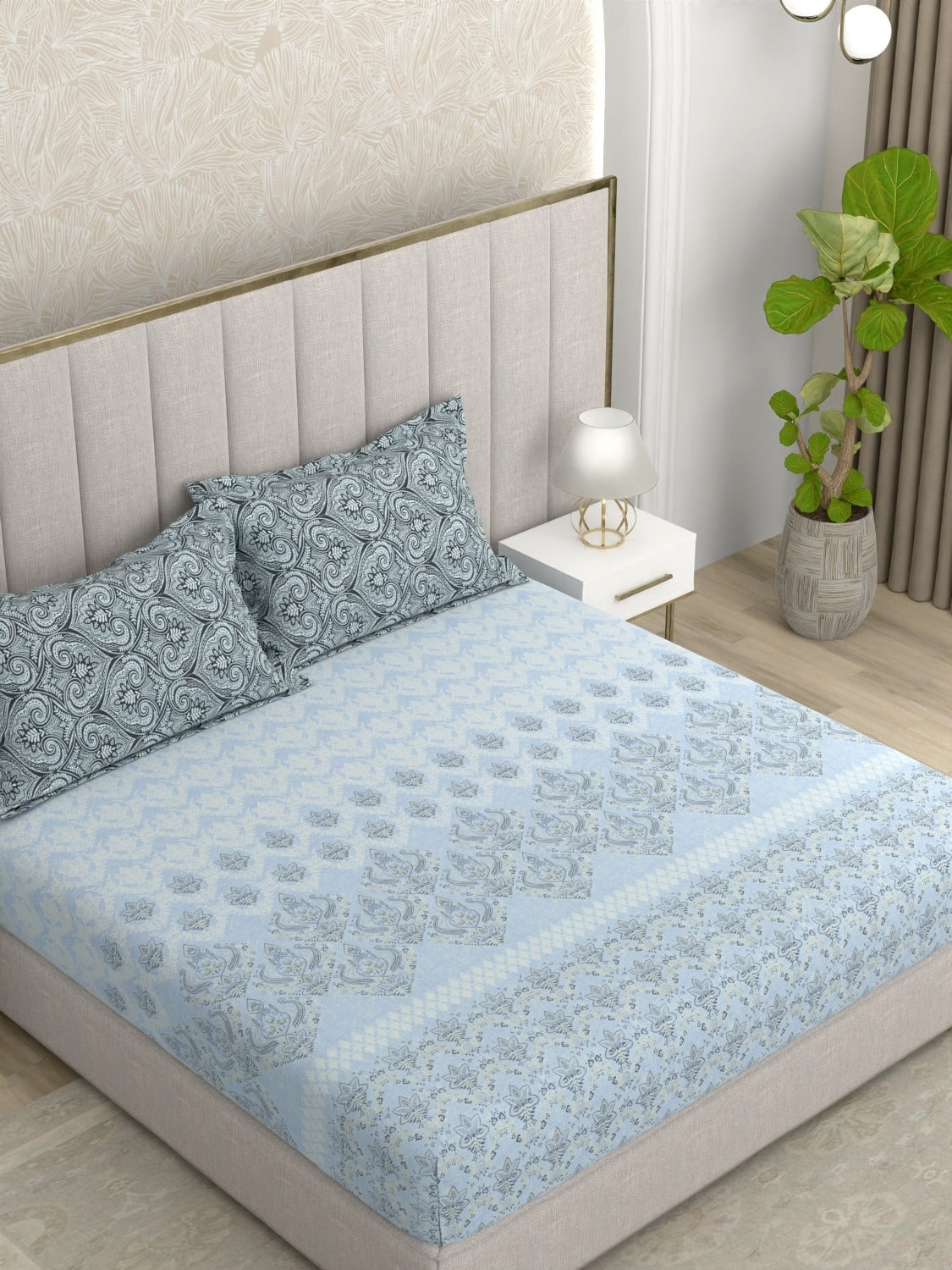 A-5049 - Pure Cotton 180 TC King Size Double Bedsheet (254X274) with Two Pillow Covers (43X69)