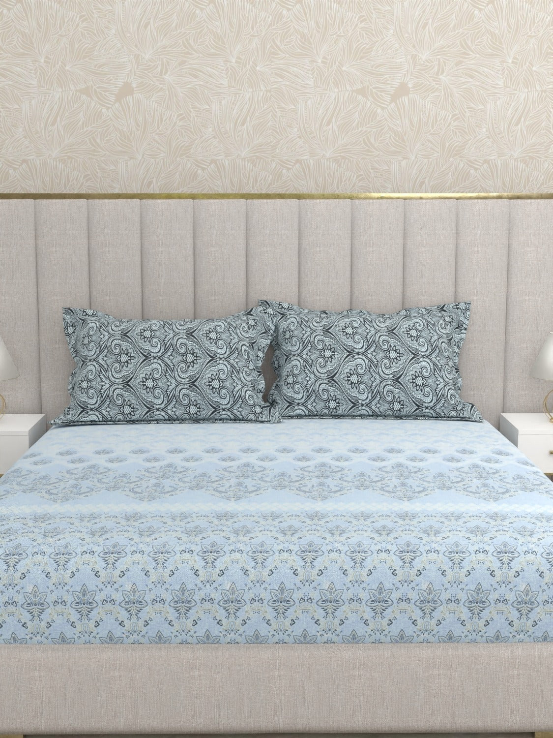 A-5049 - Pure Cotton 180 TC King Size Double Bedsheet (254X274) with Two Pillow Covers (43X69)