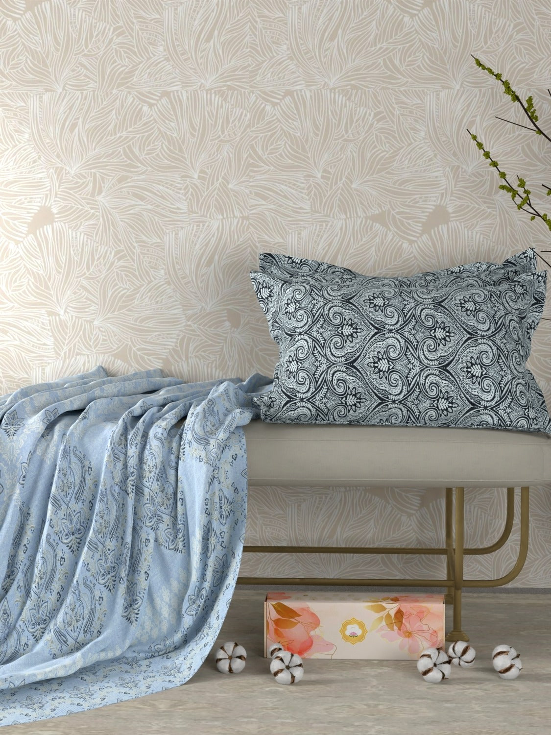 A-5049 - Pure Cotton 180 TC King Size Double Bedsheet (254X274) with Two Pillow Covers (43X69)