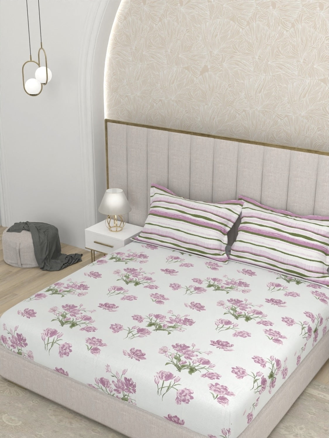 A-5050 - Pure Cotton 180 TC King Size Fitted Bedsheet (183X193) with Two Pillow Covers (43X69)