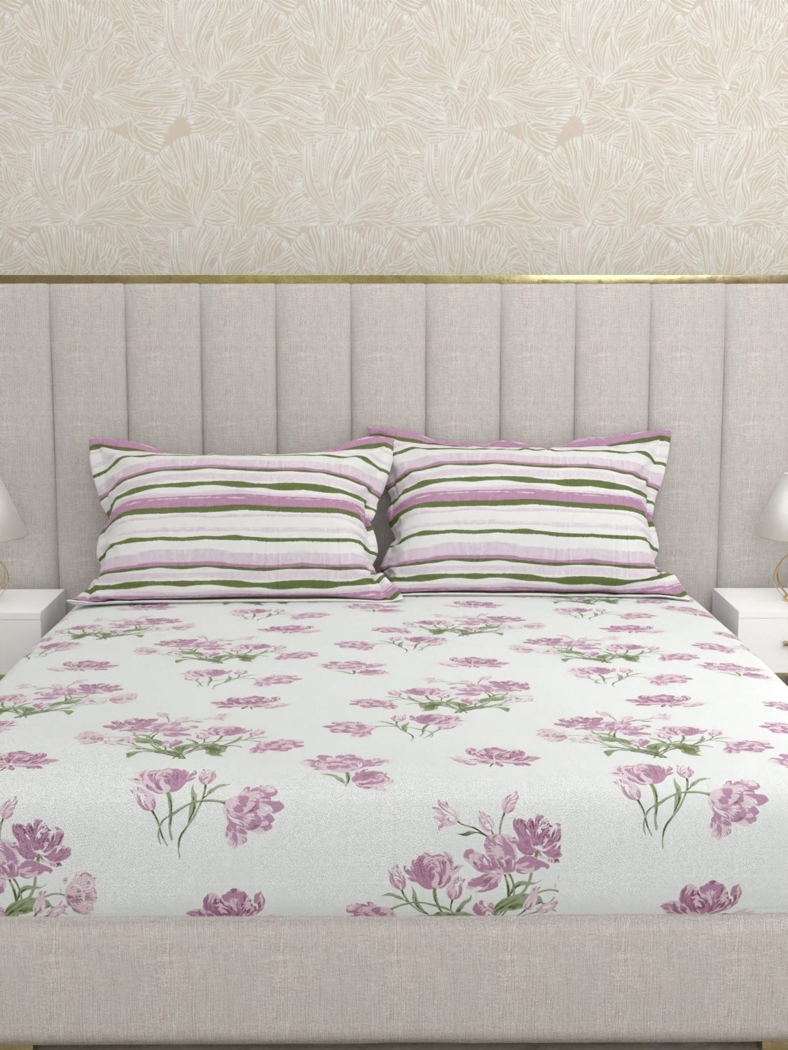 A-5050 - Pure Cotton 180 TC King Size Fitted Bedsheet (183X193) with Two Pillow Covers (43X69)