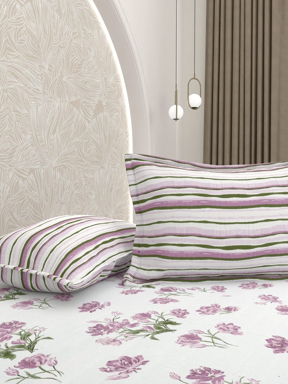 A-5050 - Pure Cotton 180 TC King Size Fitted Bedsheet (183X193) with Two Pillow Covers (43X69)