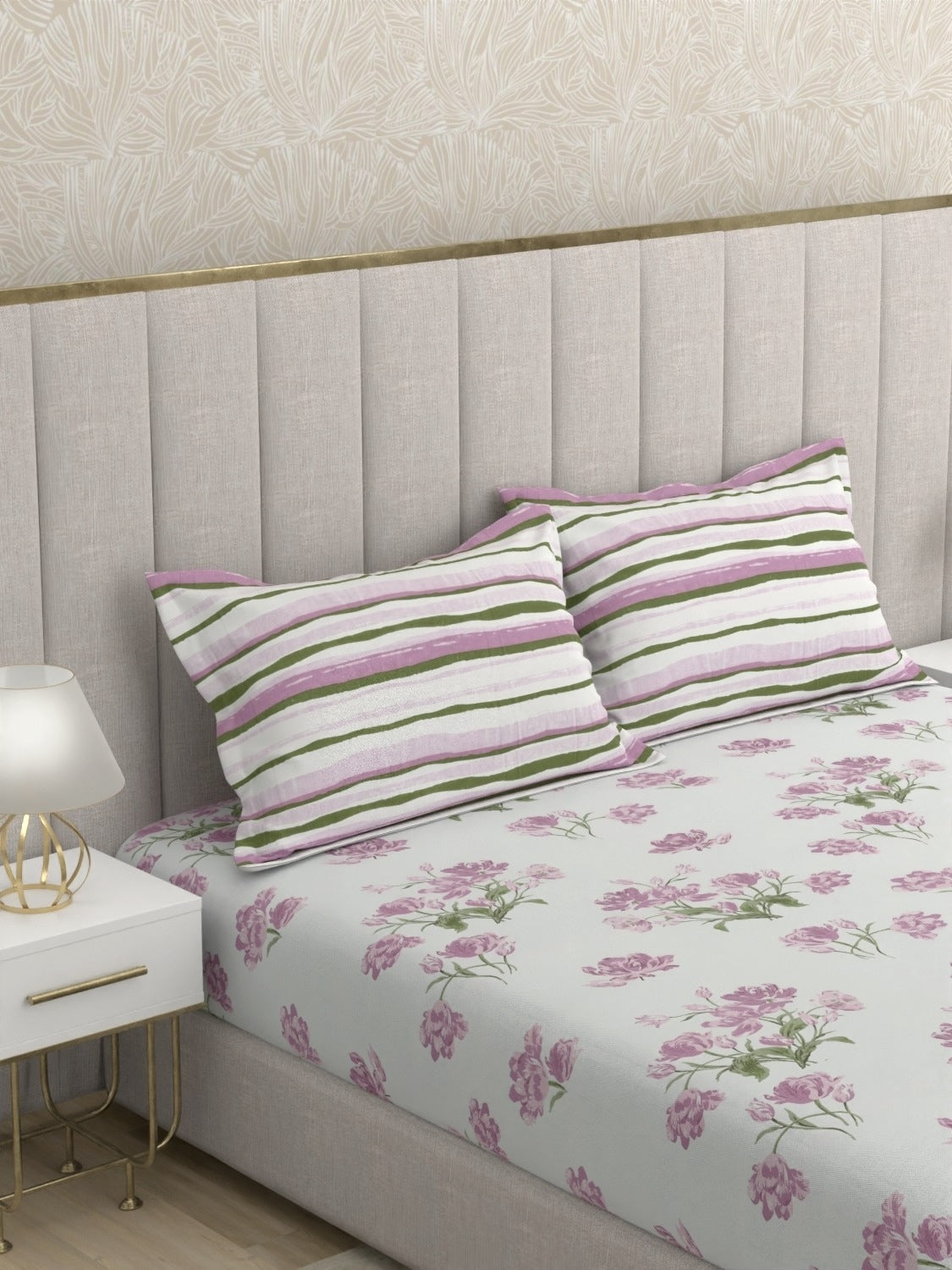 A-5050 - Pure Cotton 180 TC King Size Fitted Bedsheet (183X193) with Two Pillow Covers (43X69)