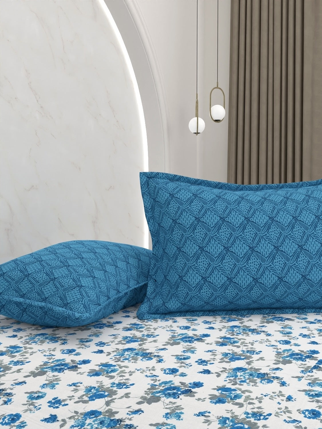 A-5051 - Pure Cotton 180 TC King Size Fitted Bedsheet (183X193) with Two Pillow Covers (43X69)