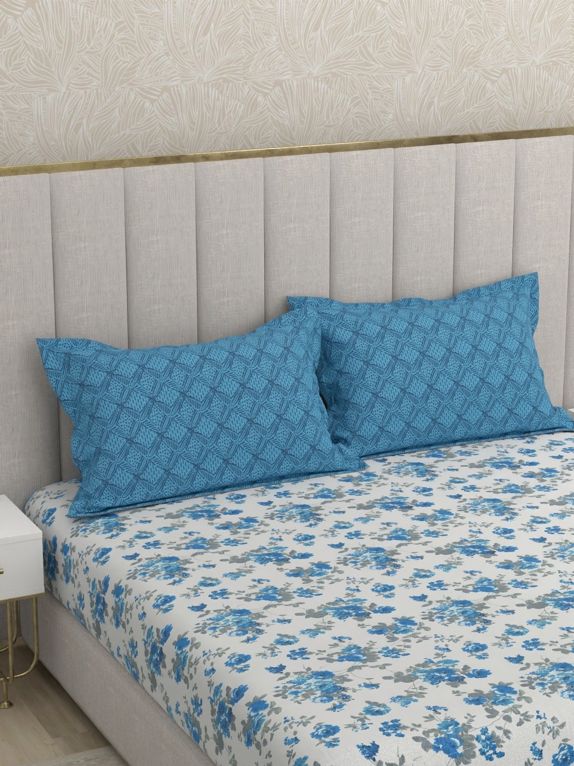 A-5051 - Pure Cotton 180 TC King Size Fitted Bedsheet (183X193) with Two Pillow Covers (43X69)