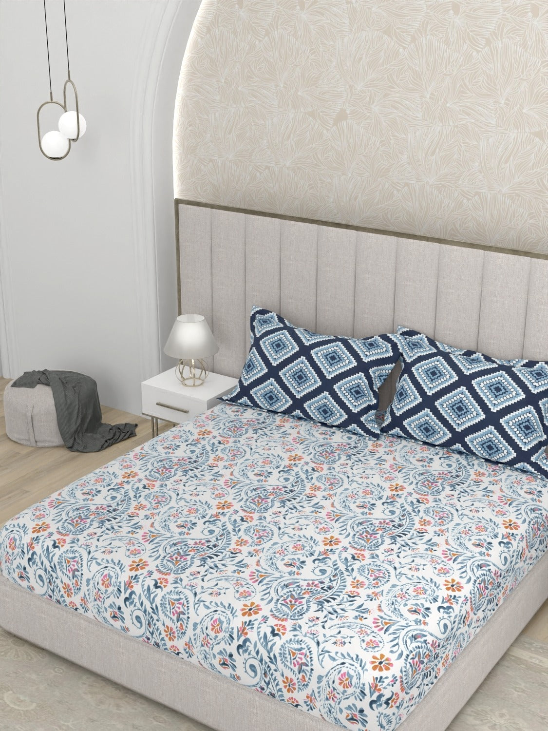 A-5052 - Pure Cotton 180 TC King Size Fitted Bedsheet (183X193) with Two Pillow Covers (43X69)
