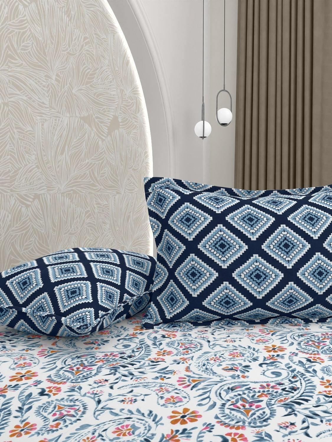 A-5052 - Pure Cotton 180 TC King Size Fitted Bedsheet (183X193) with Two Pillow Covers (43X69)