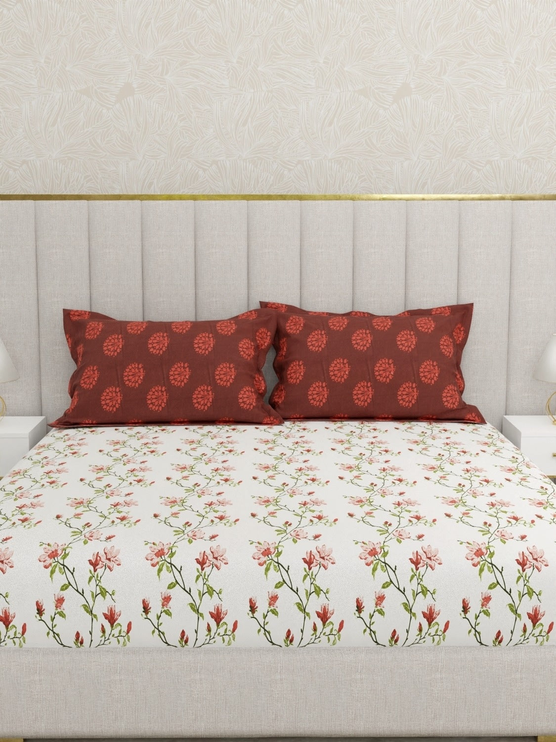 A-5053 - Pure Cotton 180 TC King Size Fitted Bedsheet (183X193) with Two Pillow Covers (43X69)