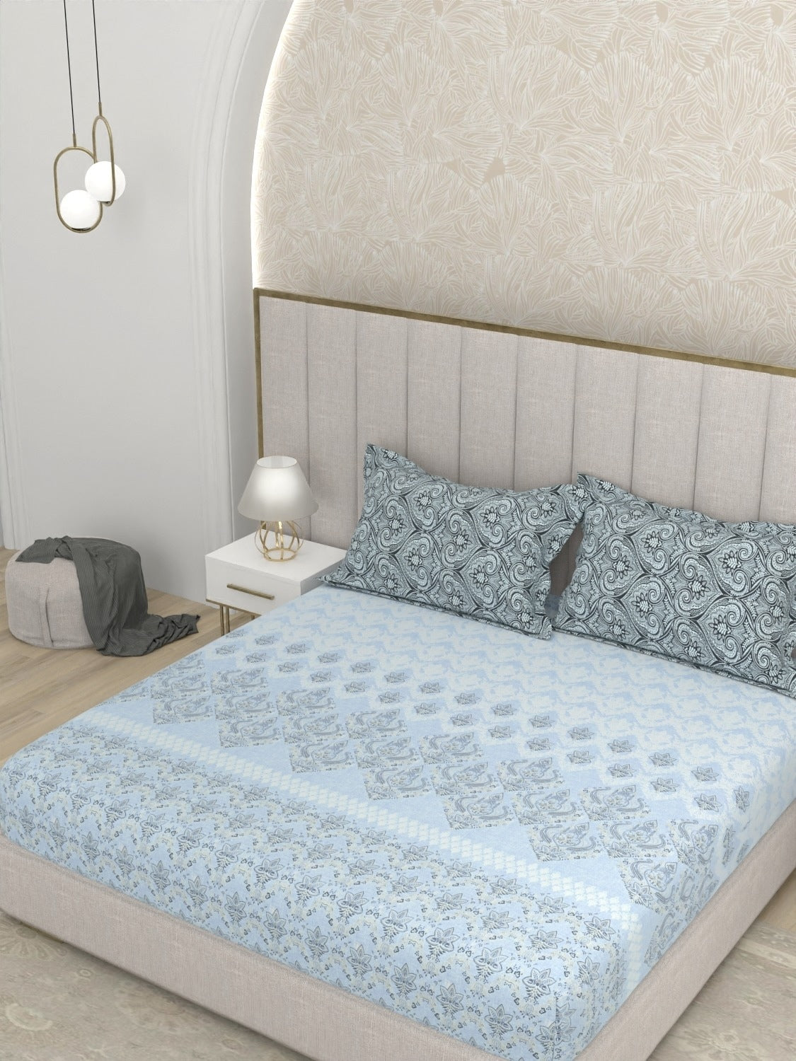 A-5054 - Pure Cotton 180 TC King Size Fitted Bedsheet (183X193) with Two Pillow Covers (43X69)