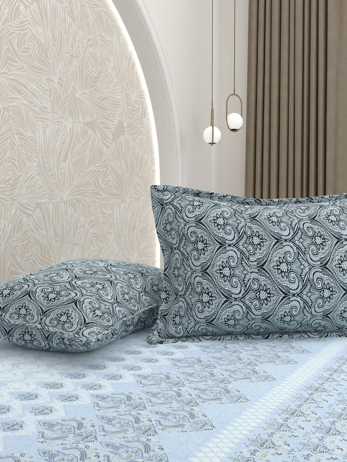 A-5054 - Pure Cotton 180 TC King Size Fitted Bedsheet (183X193) with Two Pillow Covers (43X69)