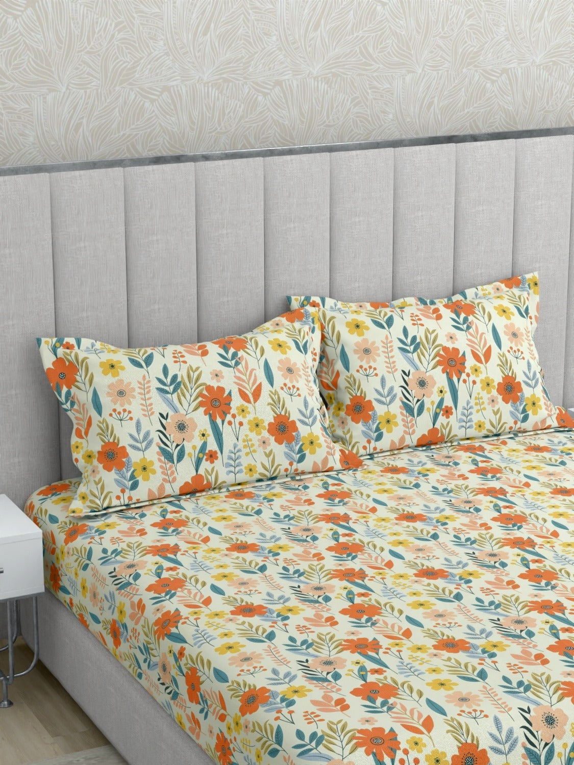 A-5055 - Poly Cotton 130 GSM King Size Fitted Bedsheet (183X198) with Two Pillow Covers (43X69)