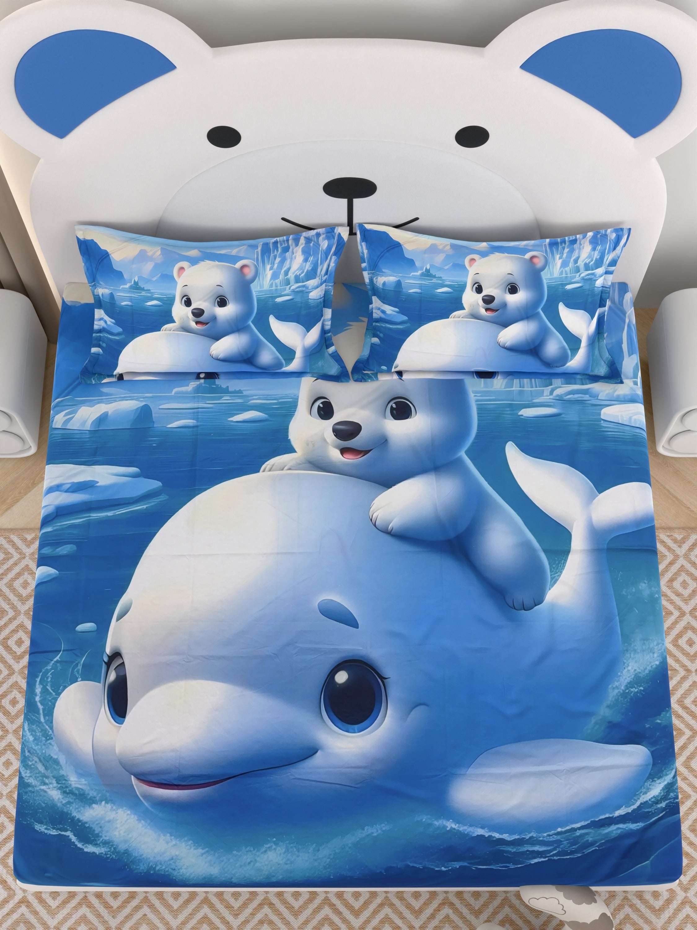 A-5057 - Poly Cotton 130 GSM Queen Size Digital Print Double Bedsheet (228X254) with Two Pillow Covers (43X69)