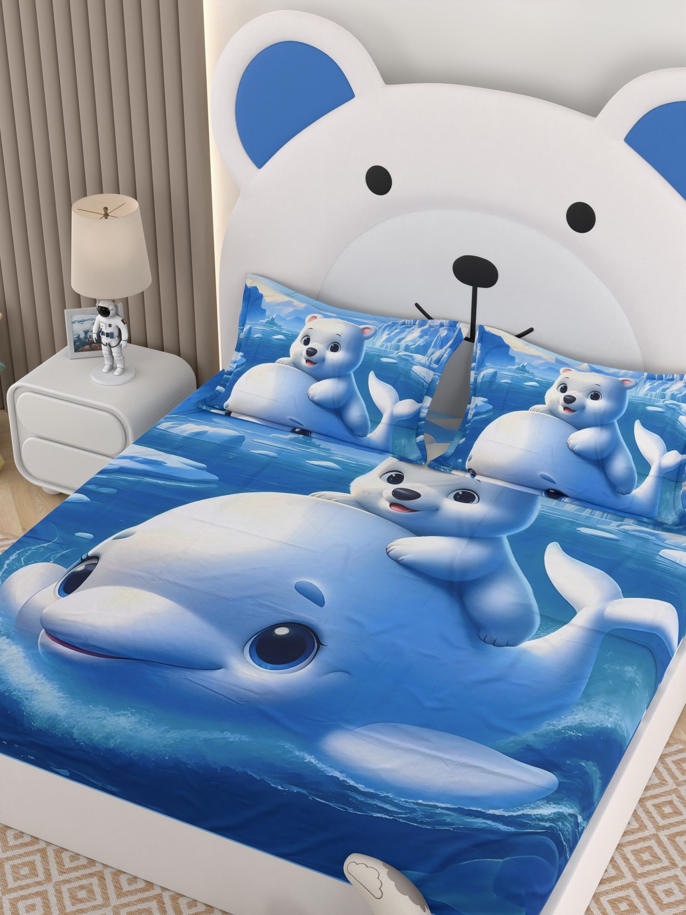 A-5057 - Poly Cotton 130 GSM Queen Size Digital Print Double Bedsheet (228X254) with Two Pillow Covers (43X69)