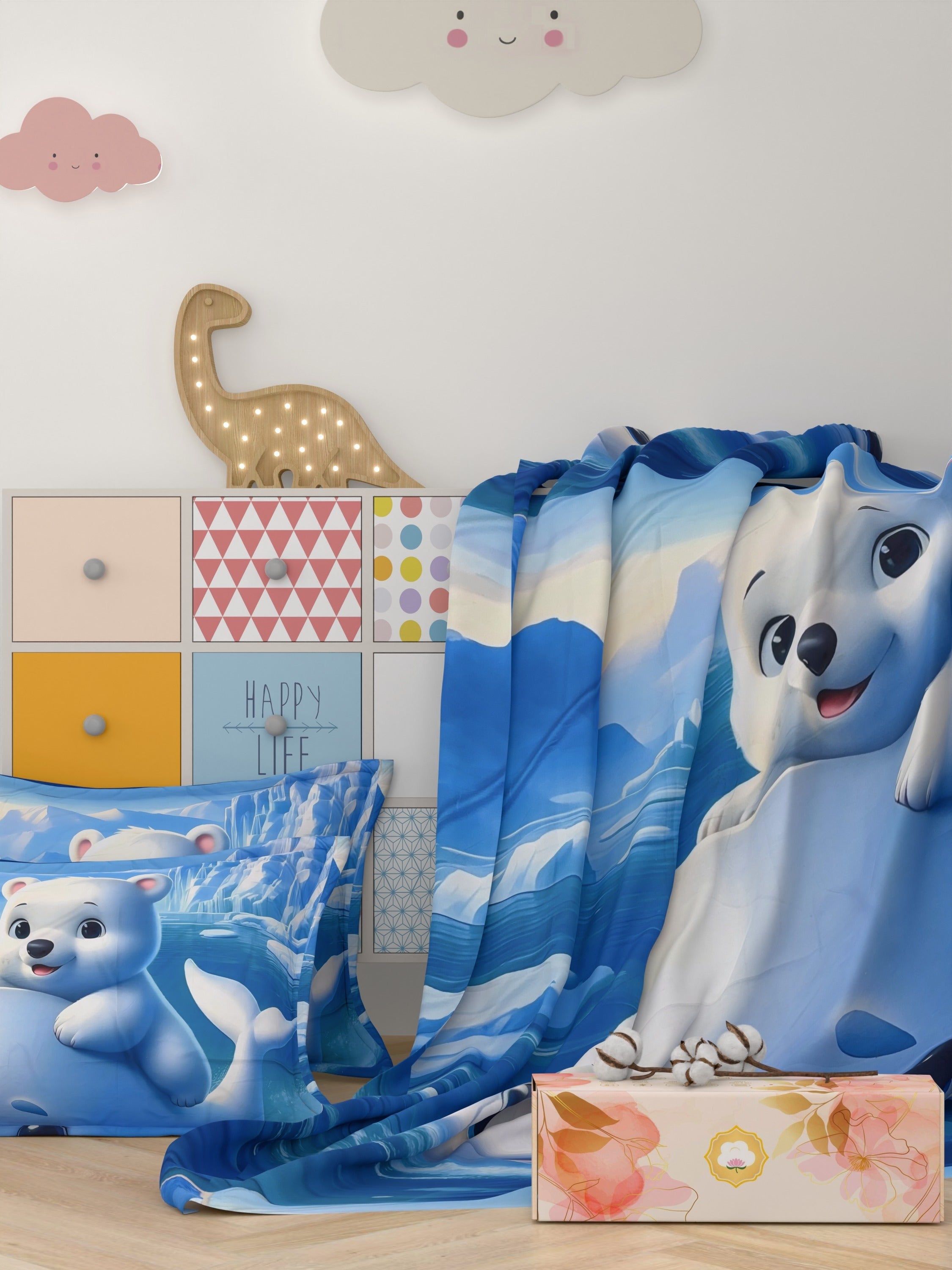 A-5057 - Poly Cotton 130 GSM Queen Size Digital Print Double Bedsheet (228X254) with Two Pillow Covers (43X69)