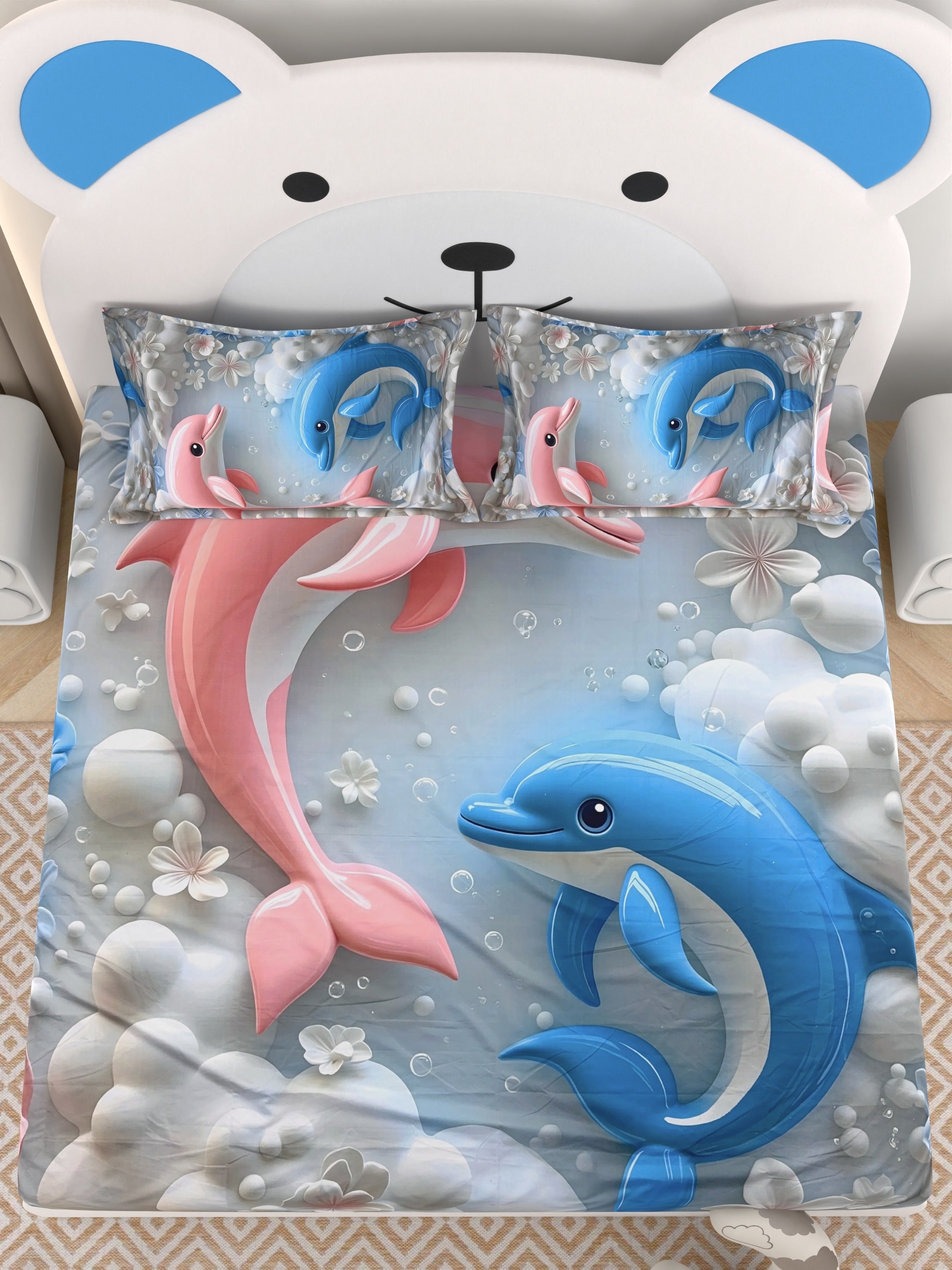 A-5058 - Poly Cotton 130 GSM Queen Size Digital Print Double Bedsheet (228X254) with Two Pillow Covers (43X69)