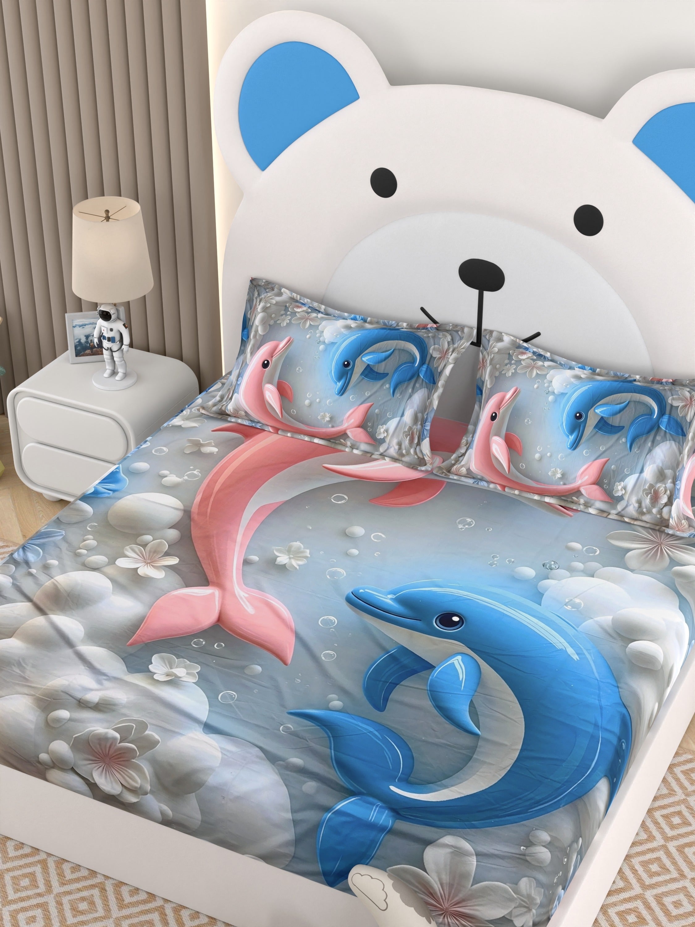 A-5058 - Poly Cotton 130 GSM Queen Size Digital Print Double Bedsheet (228X254) with Two Pillow Covers (43X69)