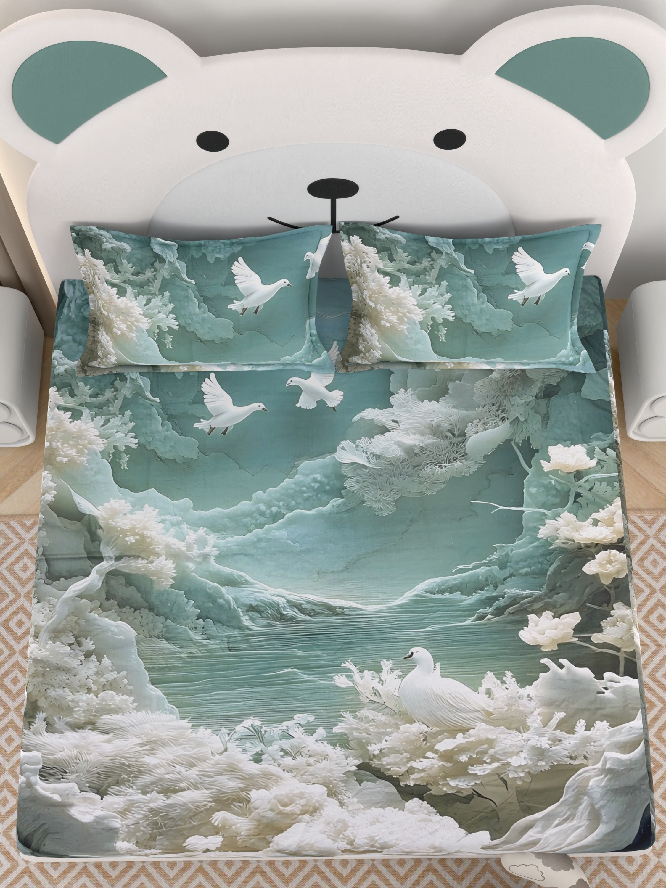 A-5059 - Poly Cotton 130 GSM Queen Size Digital Print Double Bedsheet (228X254) with Two Pillow Covers (43X69)