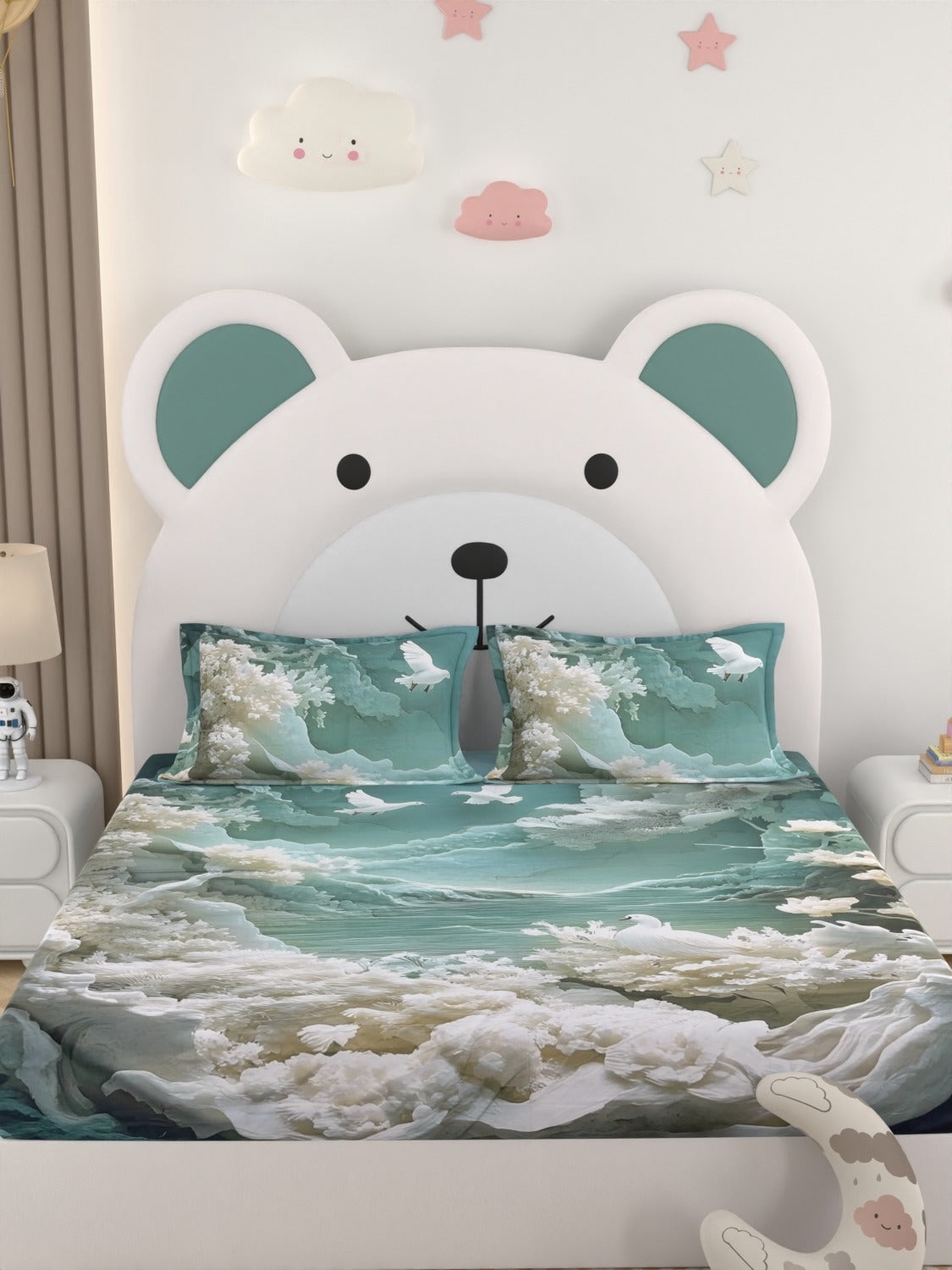 A-5059 - Poly Cotton 130 GSM Queen Size Digital Print Double Bedsheet (228X254) with Two Pillow Covers (43X69)