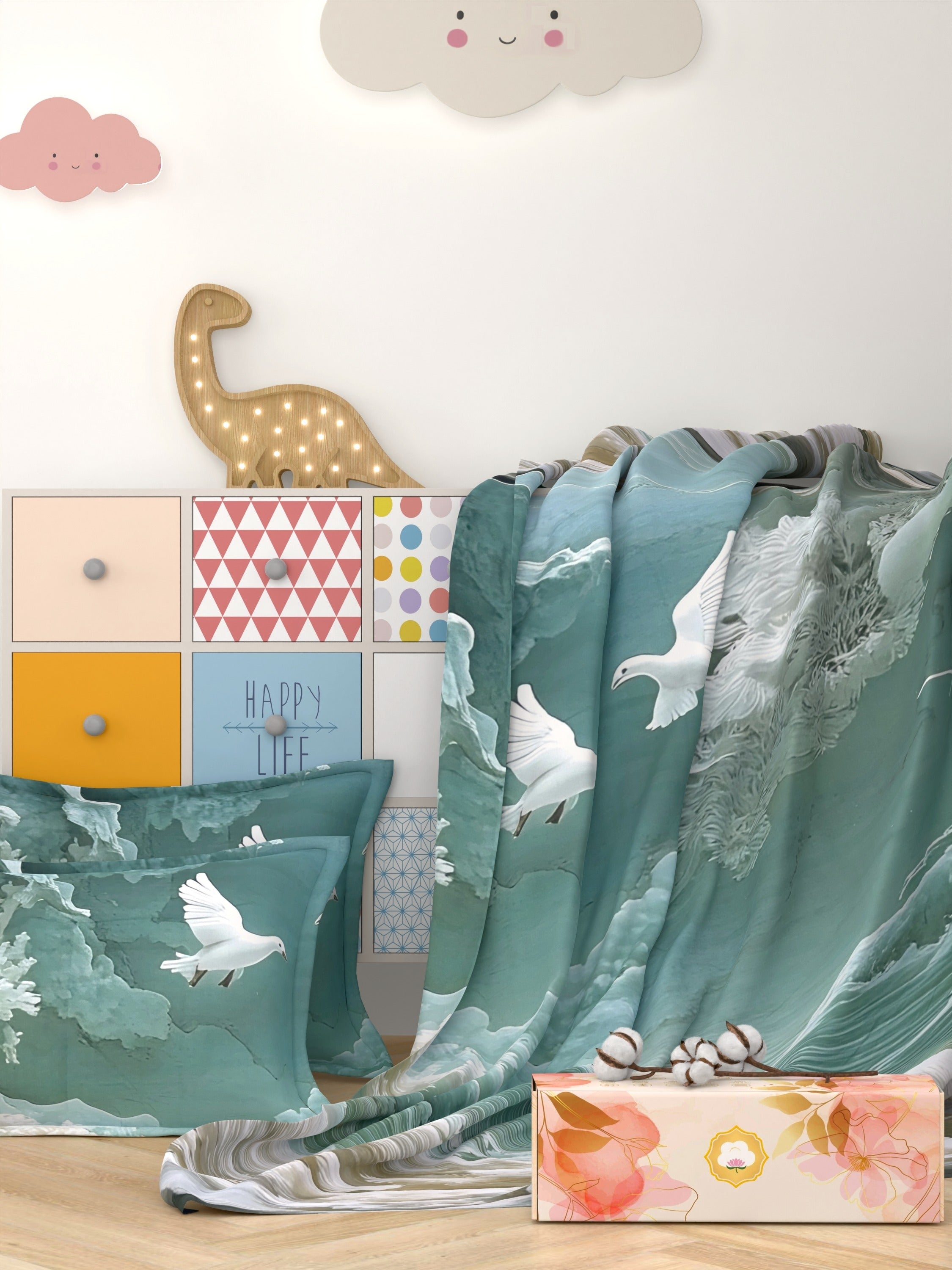 A-5059 - Poly Cotton 130 GSM Queen Size Digital Print Double Bedsheet (228X254) with Two Pillow Covers (43X69)