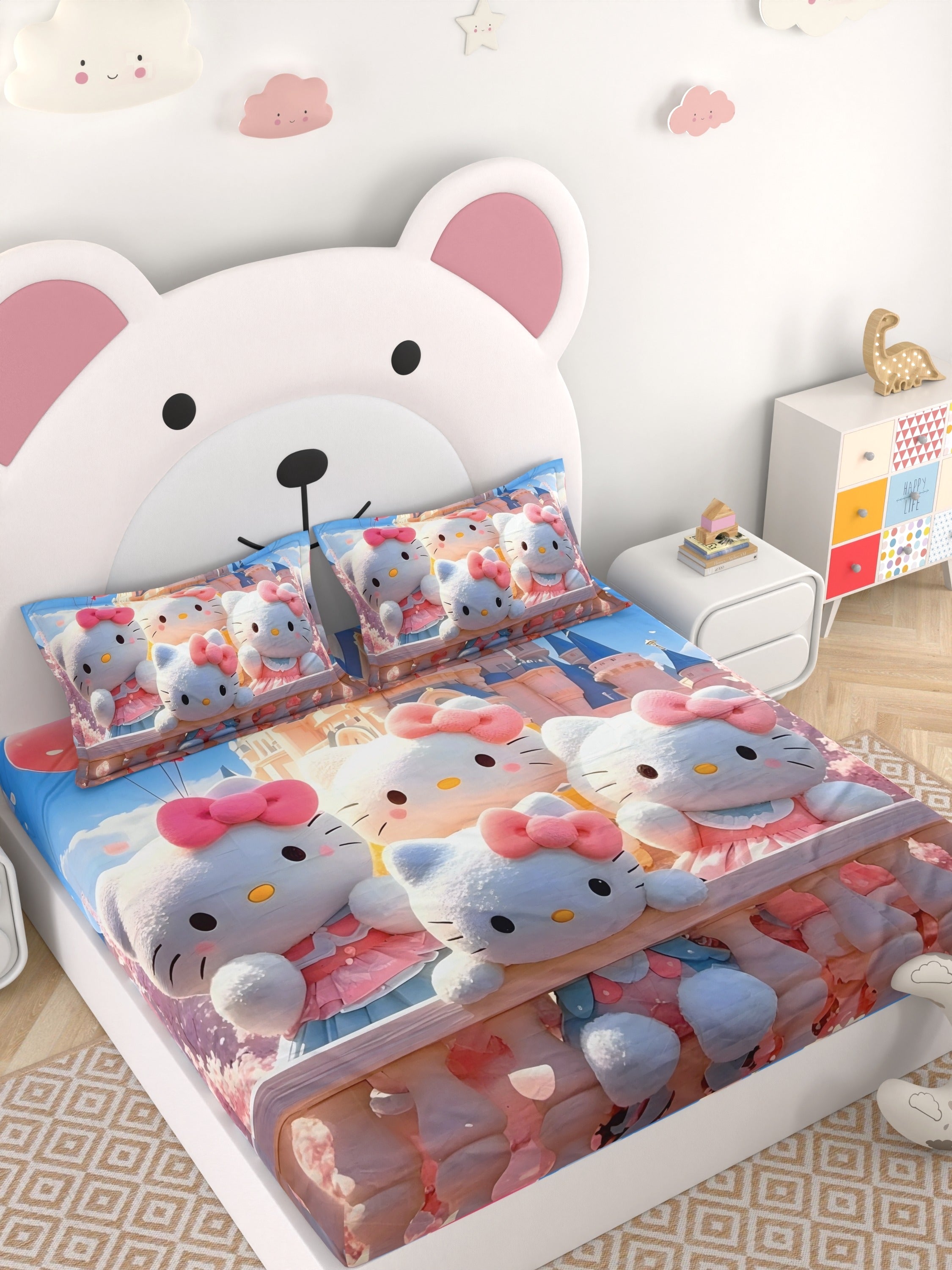 A-5060 - Poly Cotton 130 GSM Queen Size Digital Print Double Bedsheet (228X254) with Two Pillow Covers (43X69)